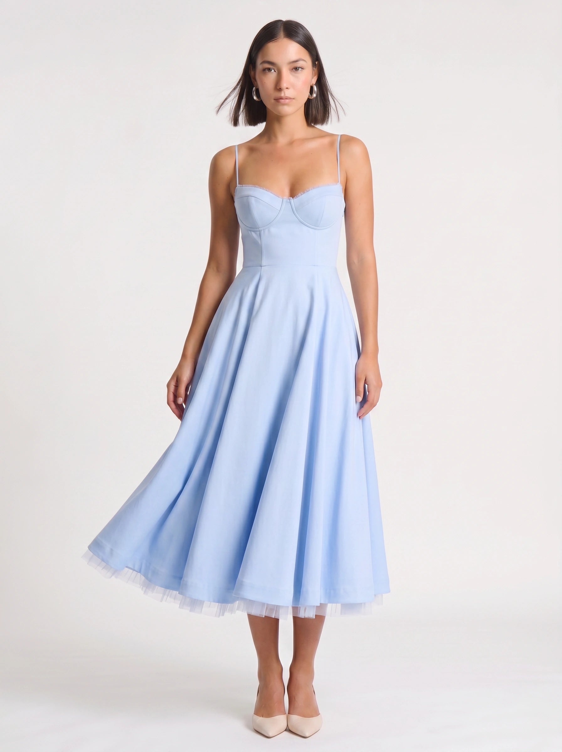 Balette Corset Midi Dress – Bustier Tulle Full Skirt Women Formal Wedding Guest Elegant Party Midi Dress