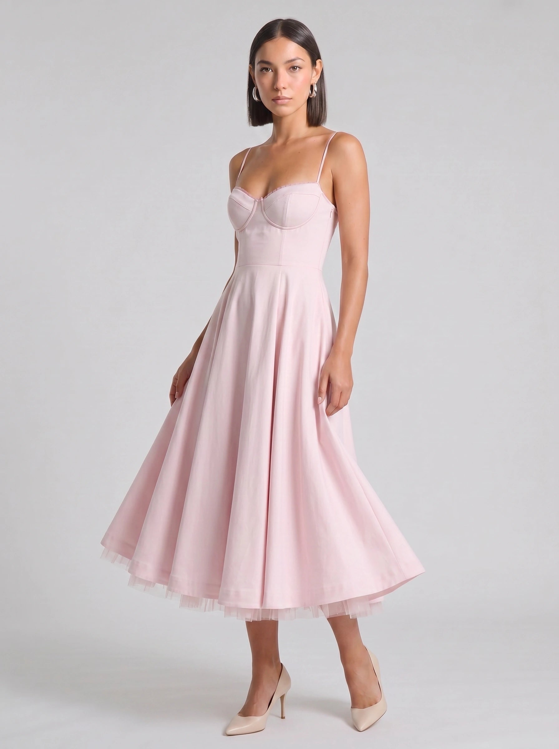 Balette Corset Midi Dress – Bustier Tulle Full Skirt Women Formal Wedding Guest Elegant Party Midi Dress