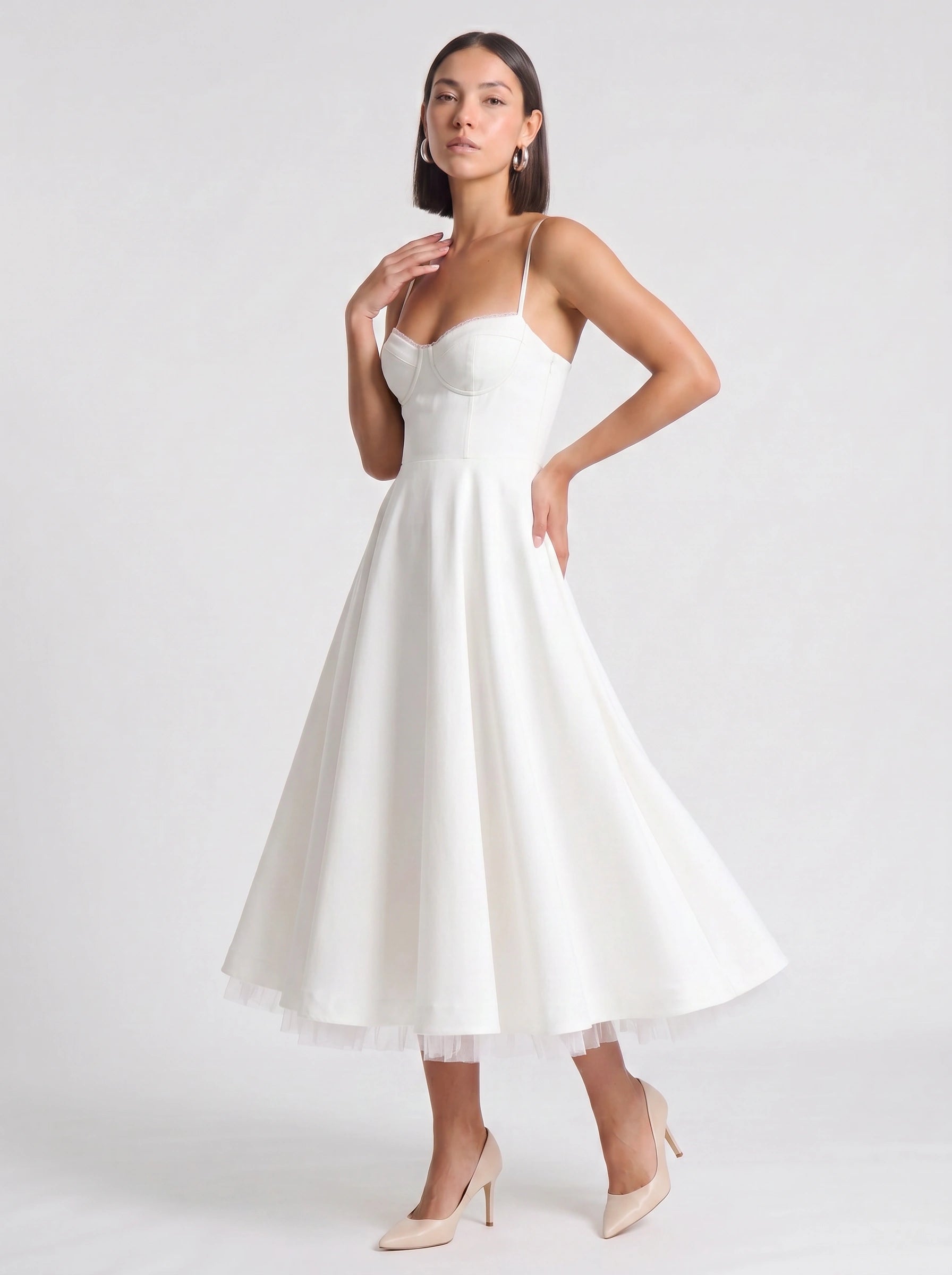 Balette Corset Midi Dress – Bustier Tulle Full Skirt Women Formal Wedding Guest Elegant Party Midi Dress