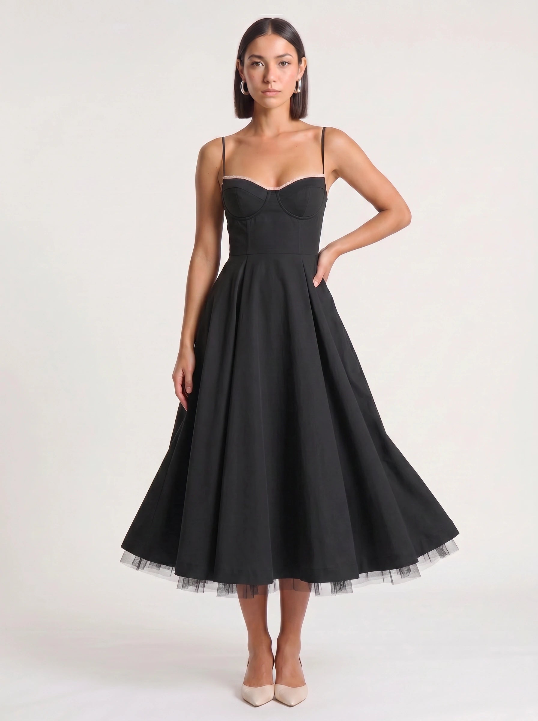 Balette Corset Midi Dress – Bustier Tulle Full Skirt Women Formal Wedding Guest Elegant Party Midi Dress