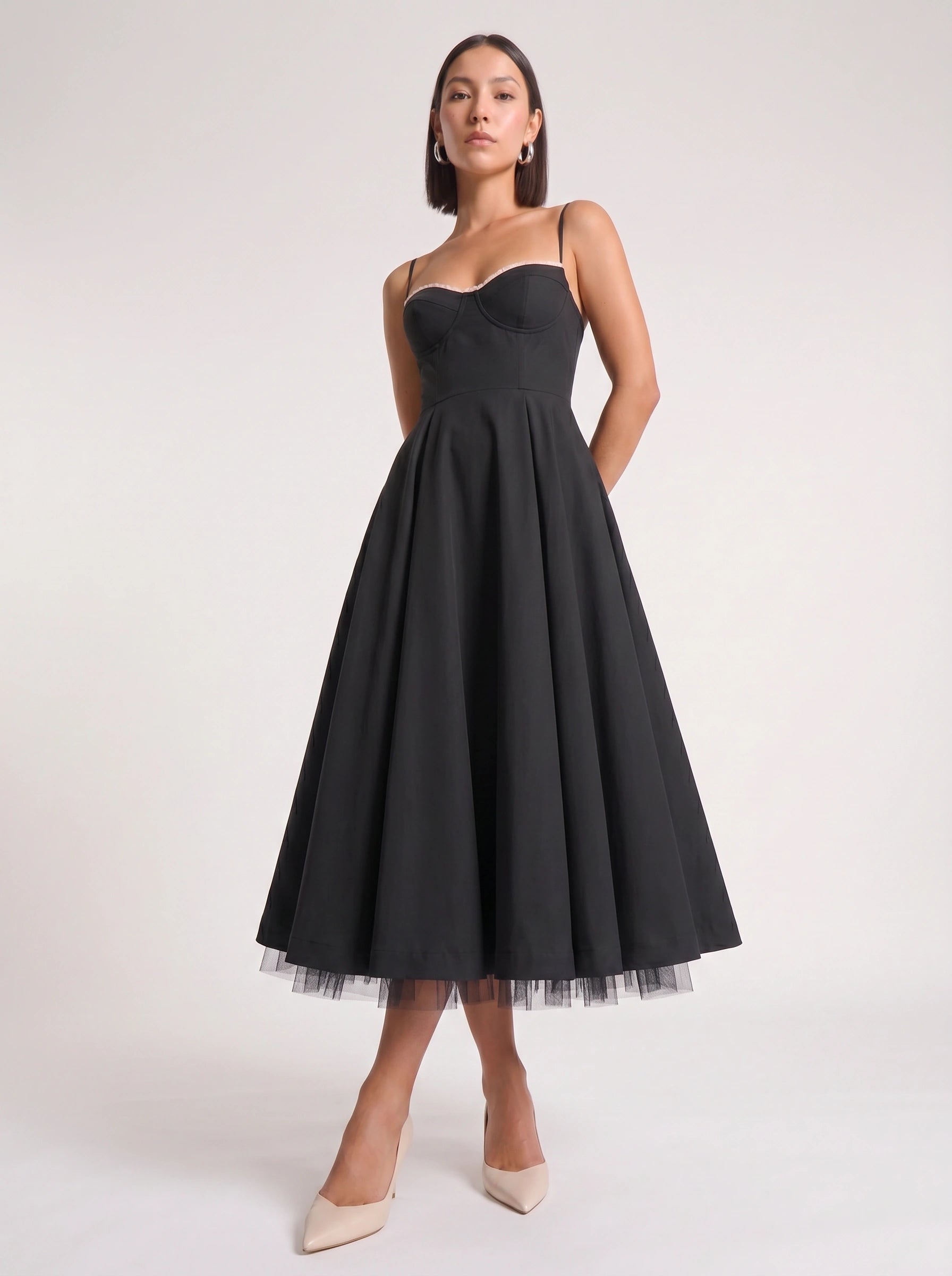 Balette Corset Midi Dress – Bustier Tulle Full Skirt Women Formal Wedding Guest Elegant Party Midi Dress