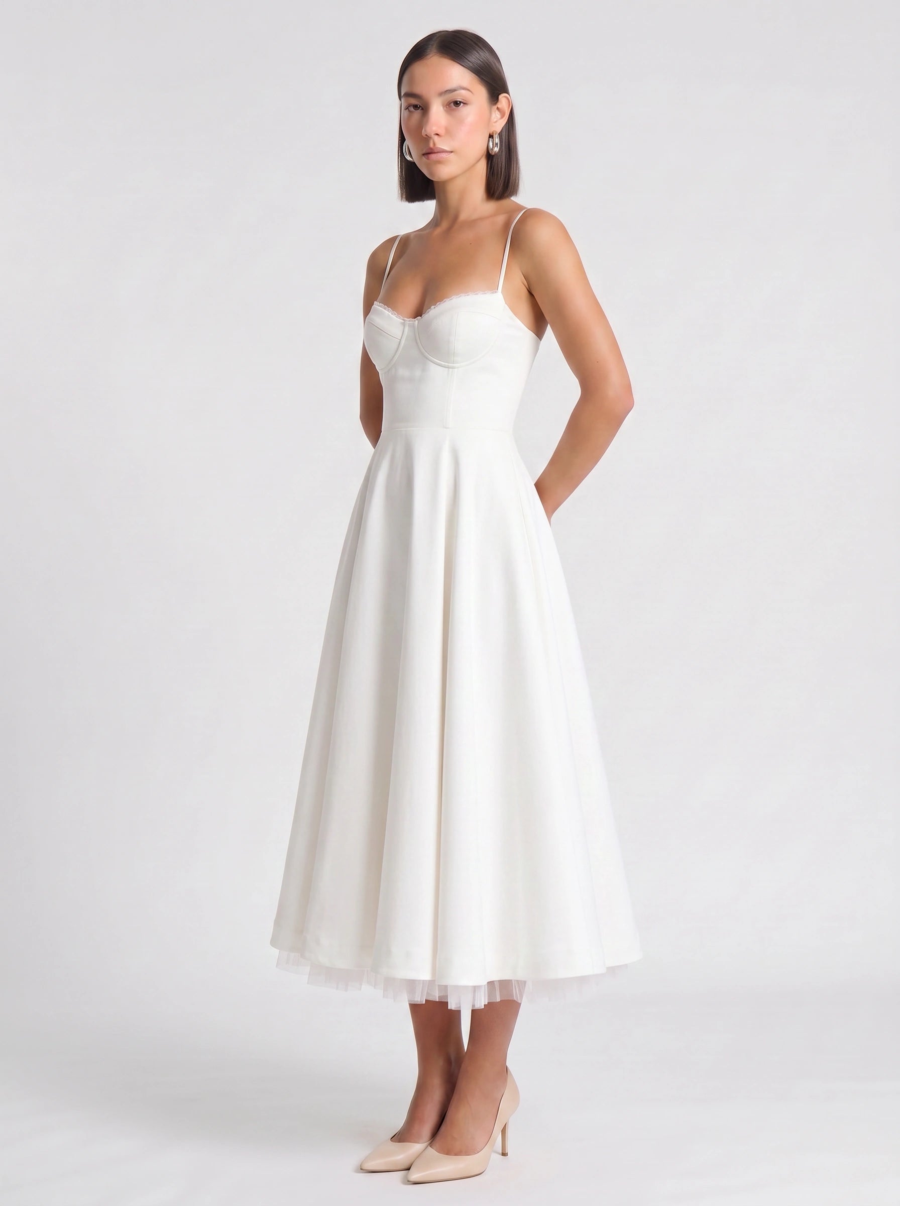 Balette Corset Midi Dress – Bustier Tulle Full Skirt Women Formal Wedding Guest Elegant Party Midi Dress