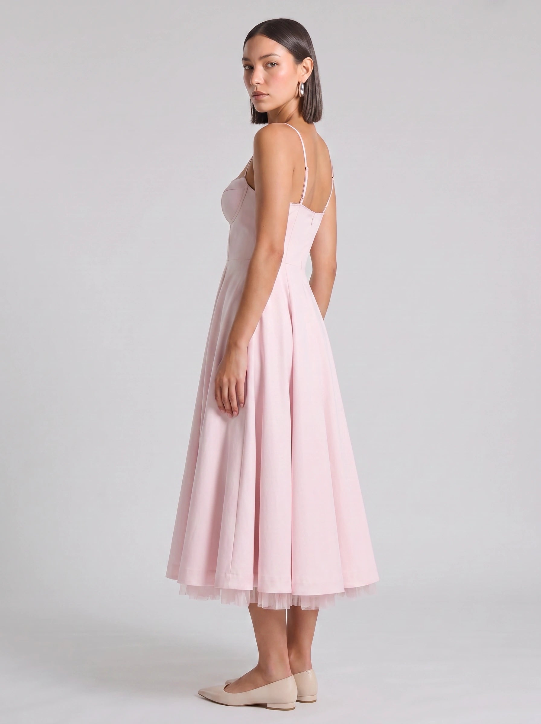 Balette Corset Midi Dress – Bustier Tulle Full Skirt Women Formal Wedding Guest Elegant Party Midi Dress