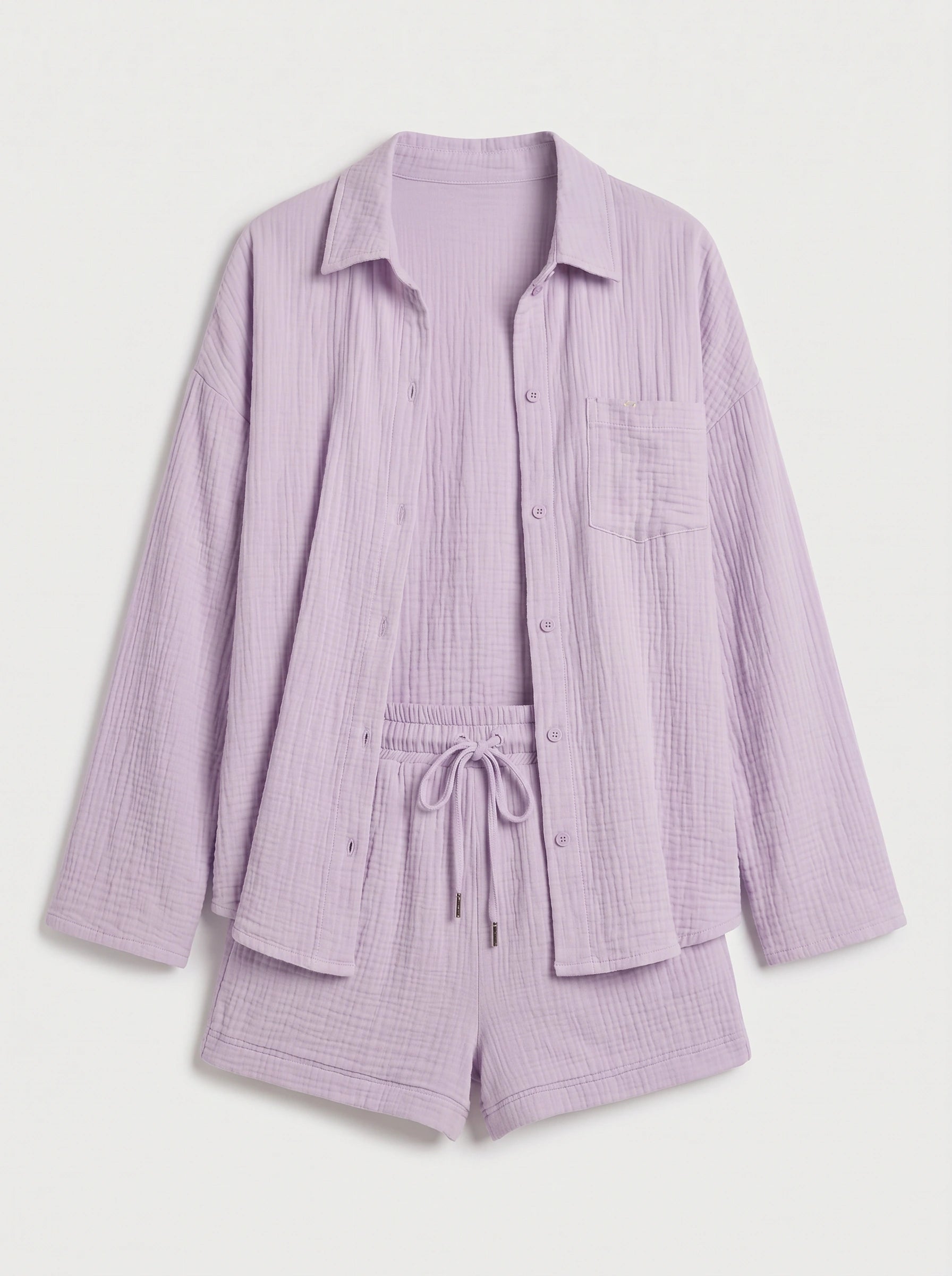 Fuchira Oversized Button-Up Loungewear Set – Two Piece Sets Women Matching Shorts Lounge Sets Casual Streetwear