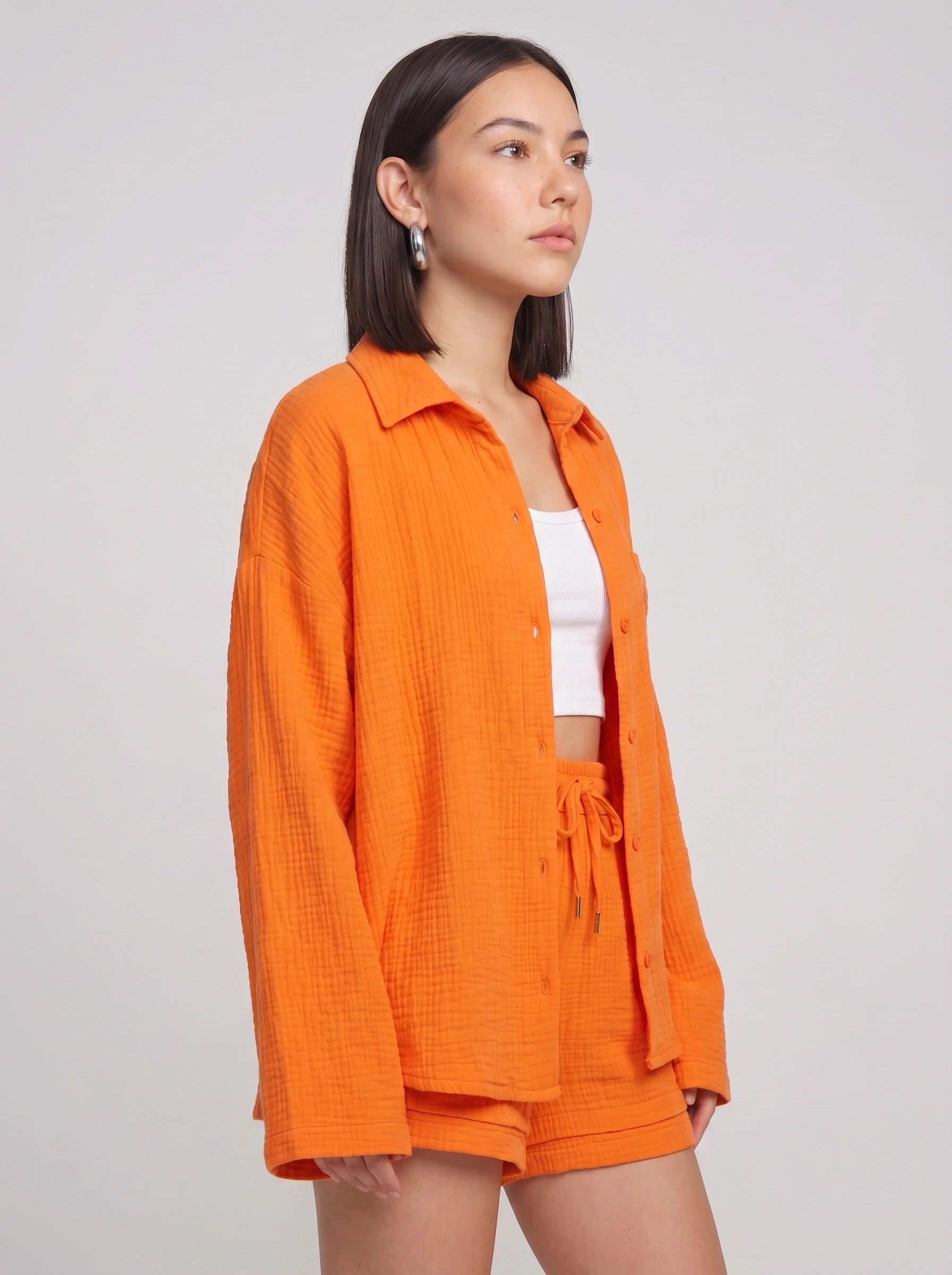 Fuchira Oversized Button-Up Loungewear Set – Two Piece Sets Women Matching Shorts Lounge Sets Casual Streetwear