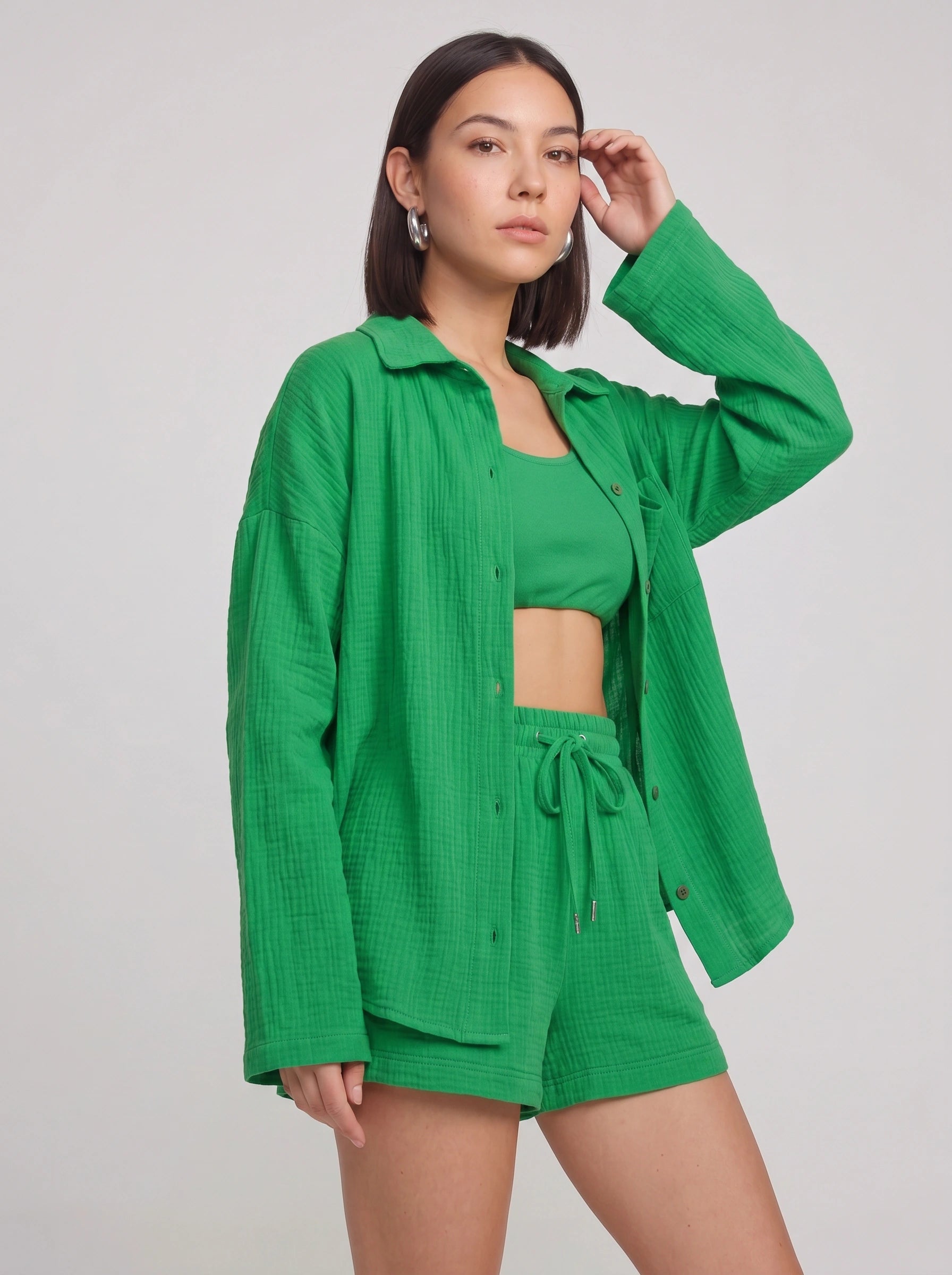 Fuchira Oversized Button-Up Loungewear Set – Two Piece Sets Women Matching Shorts Lounge Sets Casual Streetwear
