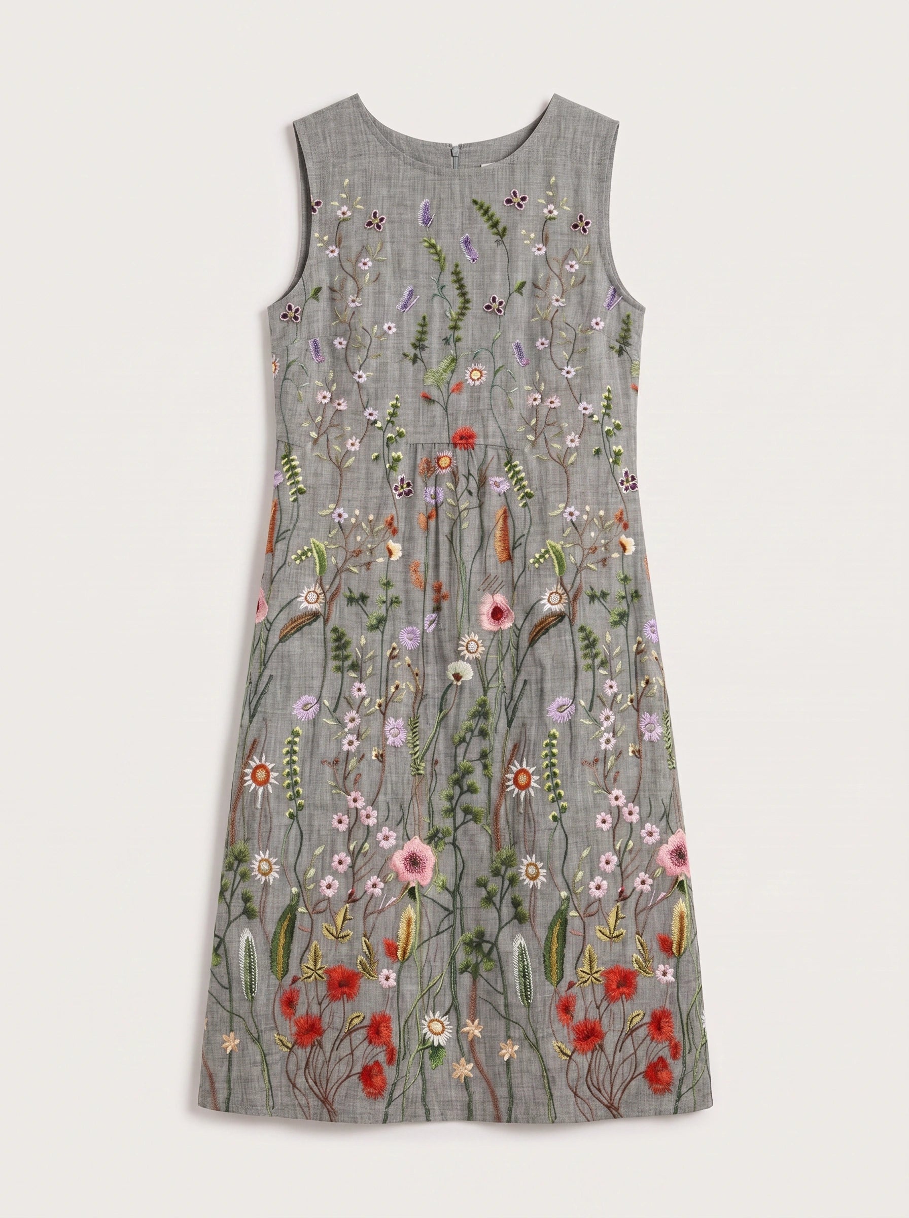 Pratoflor Embroidered Sleeveless Midi Dress – Floral Linen Blend Women Cocktail Formal Wedding Guest
