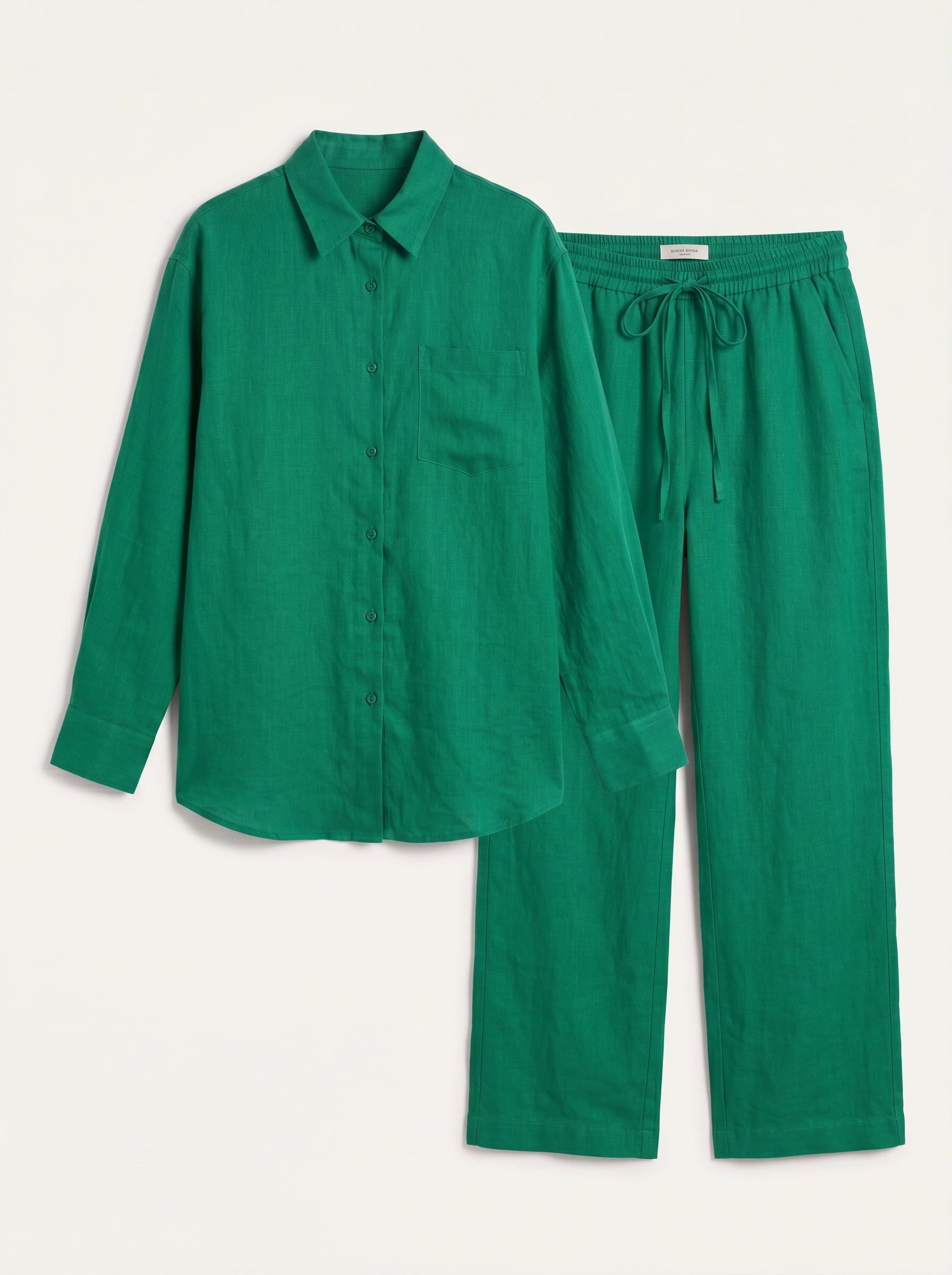 Azzurro Oversized Linen Shirt Wide-Leg Trouser Co-Ord Set – Women Two Piece Linen Shirt Pants Set Casual Resort Vacation Loungewear