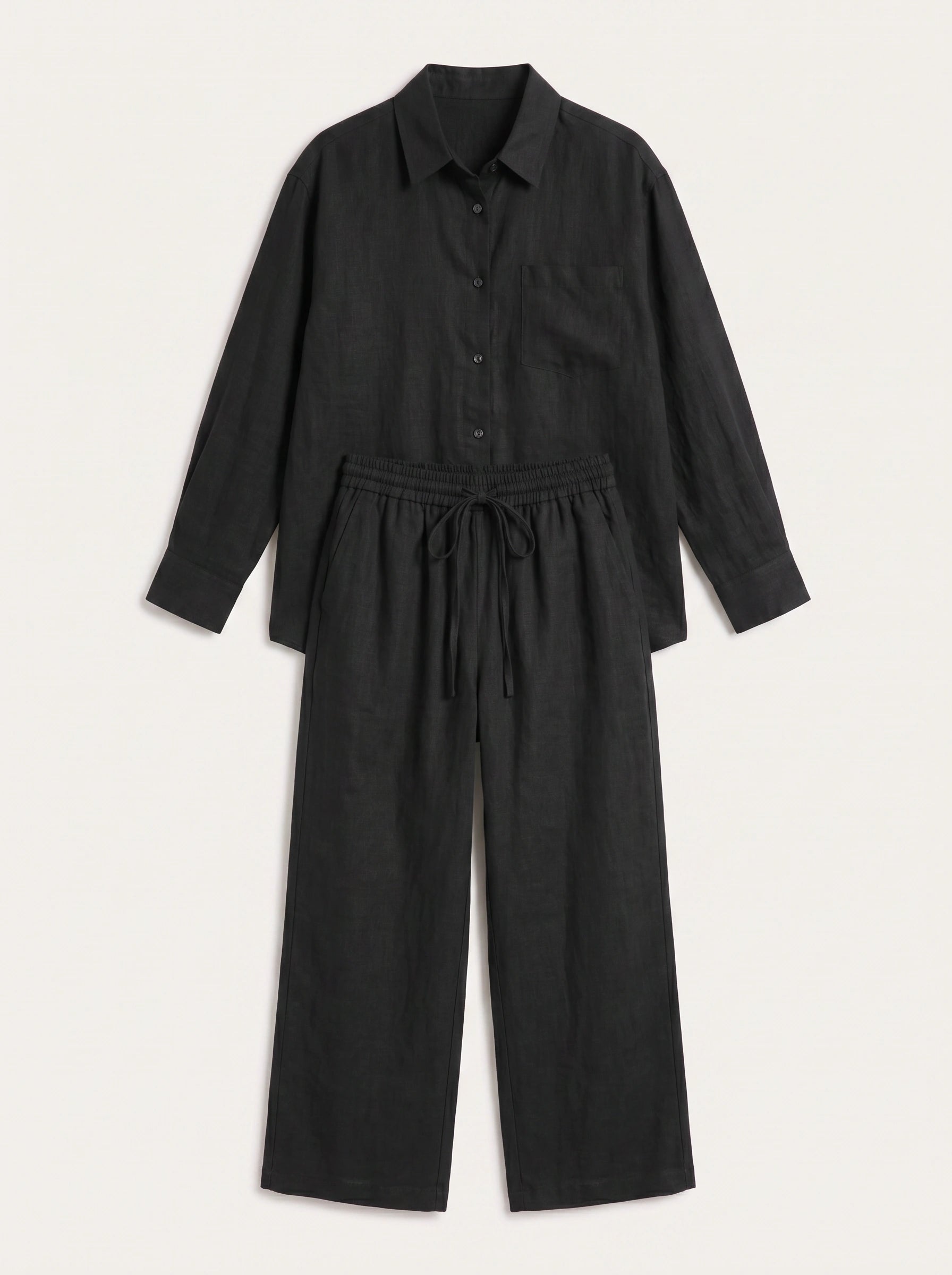 Azzurro Oversized Linen Shirt Wide-Leg Trouser Co-Ord Set – Women Two Piece Linen Shirt Pants Set Casual Resort Vacation Loungewear