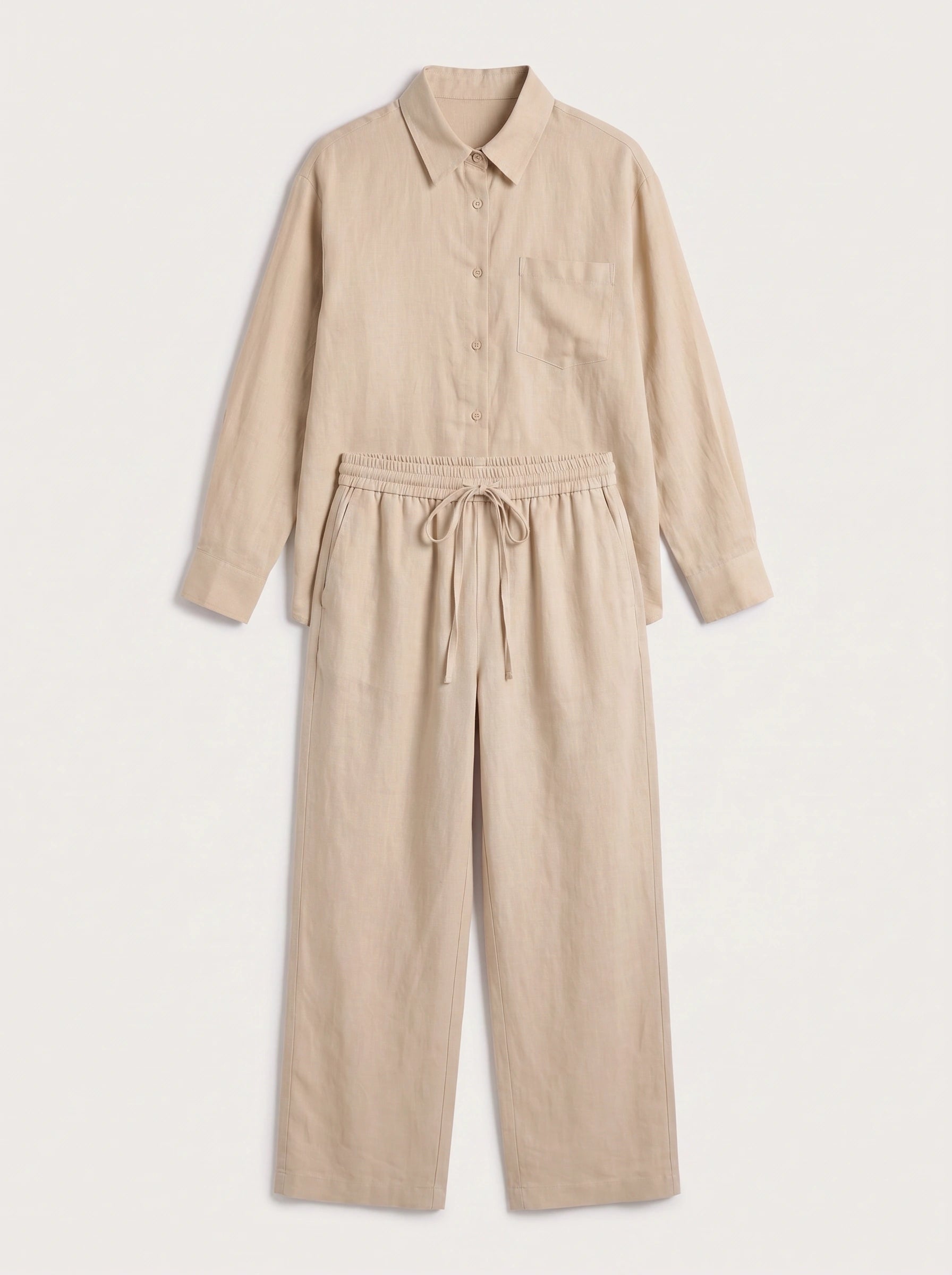 Azzurro Oversized Linen Shirt Wide-Leg Trouser Co-Ord Set – Women Two Piece Linen Shirt Pants Set Casual Resort Vacation Loungewear