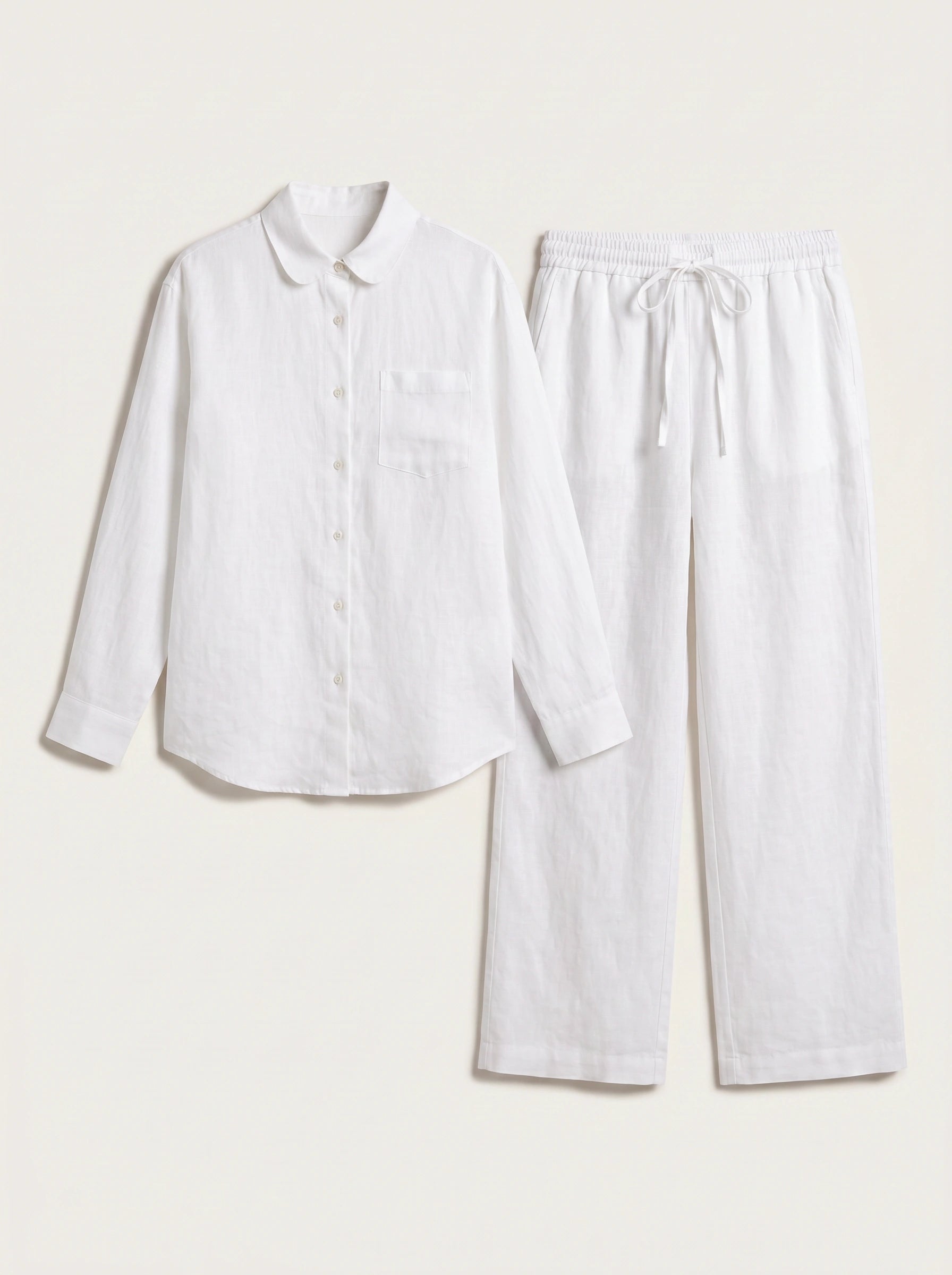 Azzurro Oversized Linen Shirt Wide-Leg Trouser Co-Ord Set – Women Two Piece Linen Shirt Pants Set Casual Resort Vacation Loungewear