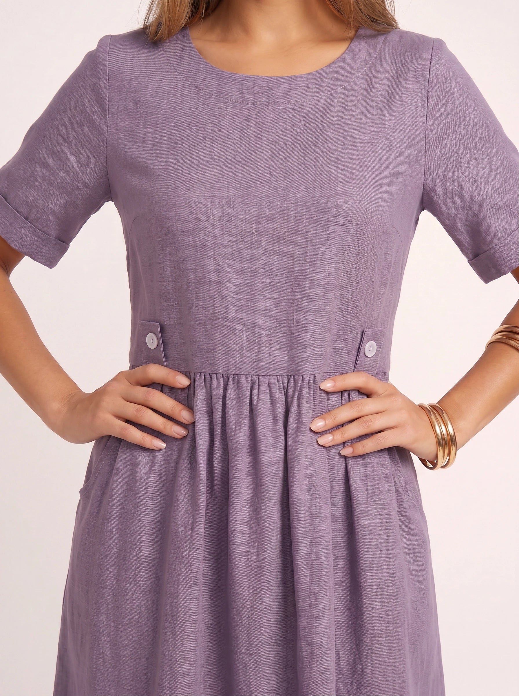 Greylin Button-Detail Empire Waist Midi Dress – Linen Midi Dress Women Casual Summer Relaxed Fit Midi Dress