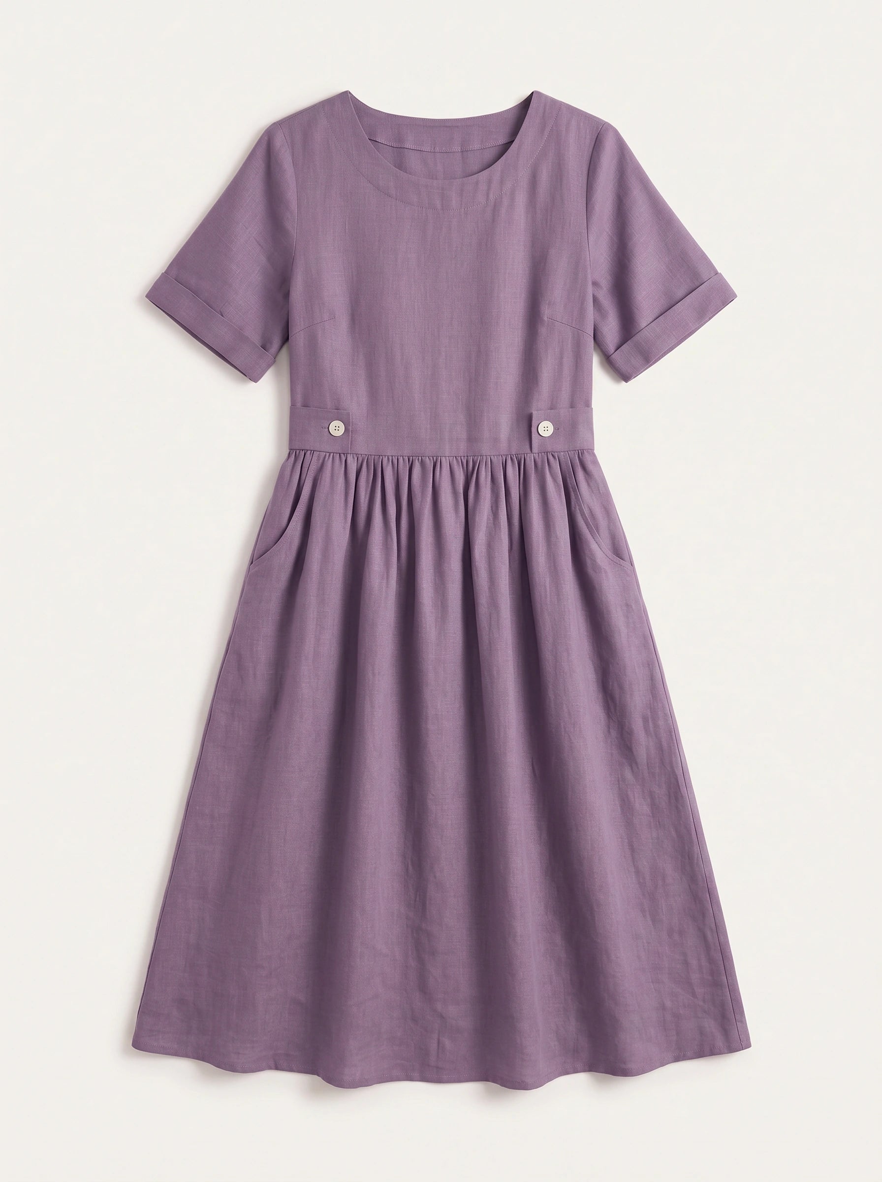 Greylin Button-Detail Empire Waist Midi Dress – Linen Midi Dress Women Casual Summer Relaxed Fit Midi Dress