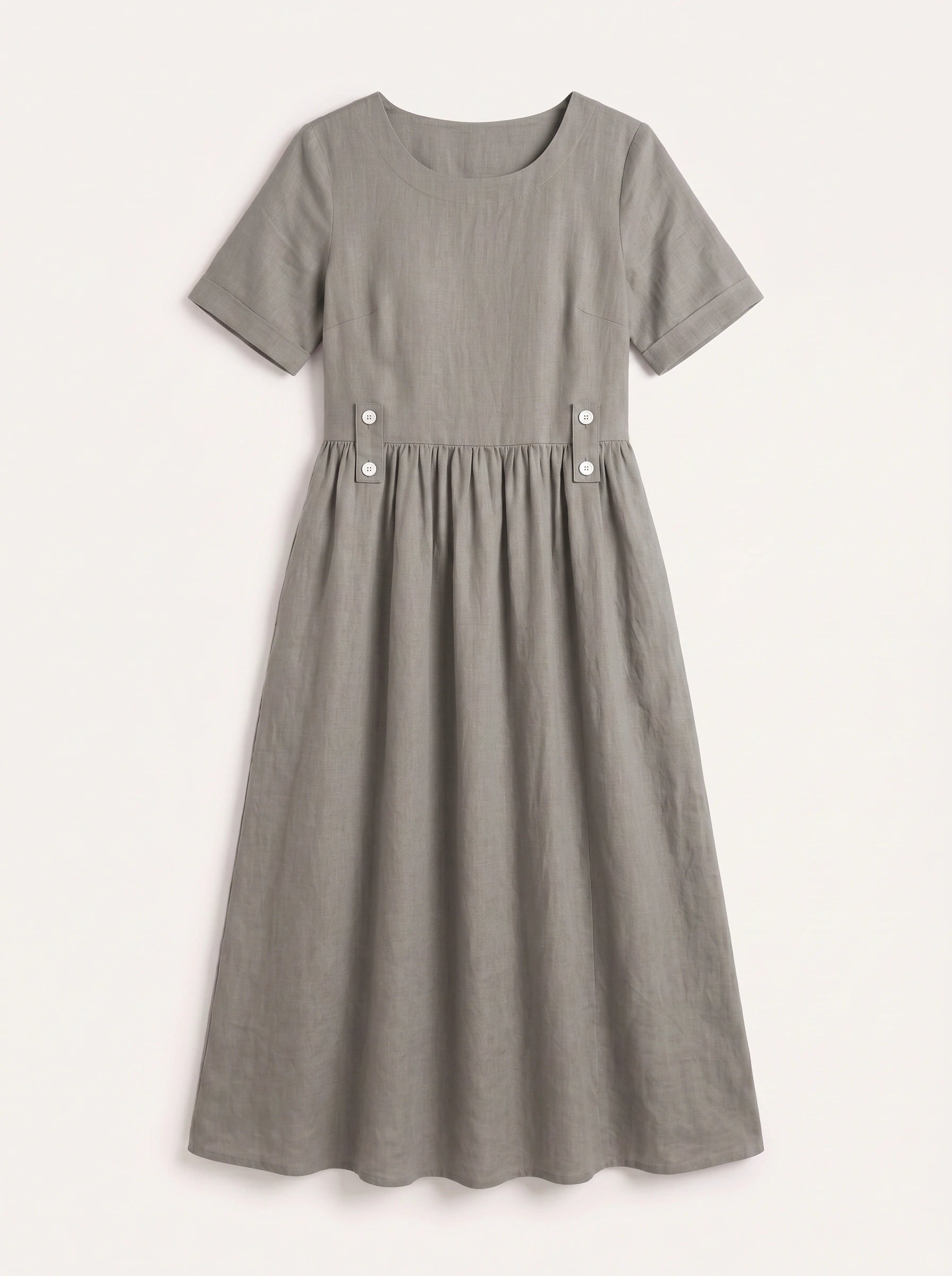 Greylin Button-Detail Empire Waist Midi Dress – Linen Midi Dress Women Casual Summer Relaxed Fit Midi Dress