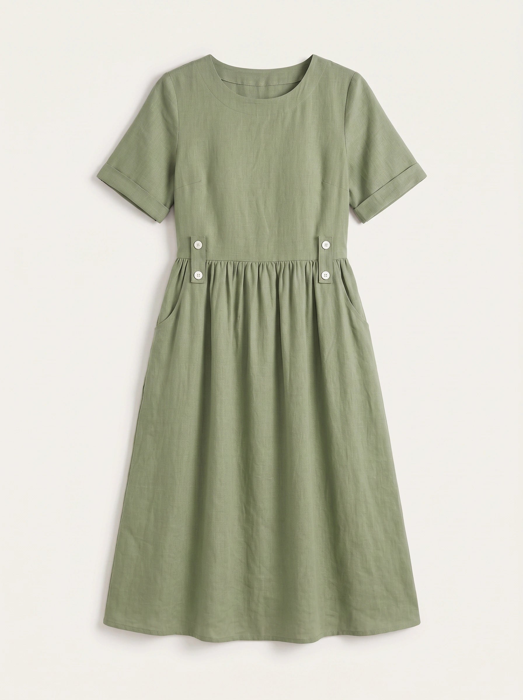 Greylin Button-Detail Empire Waist Midi Dress – Linen Midi Dress Women Casual Summer Relaxed Fit Midi Dress