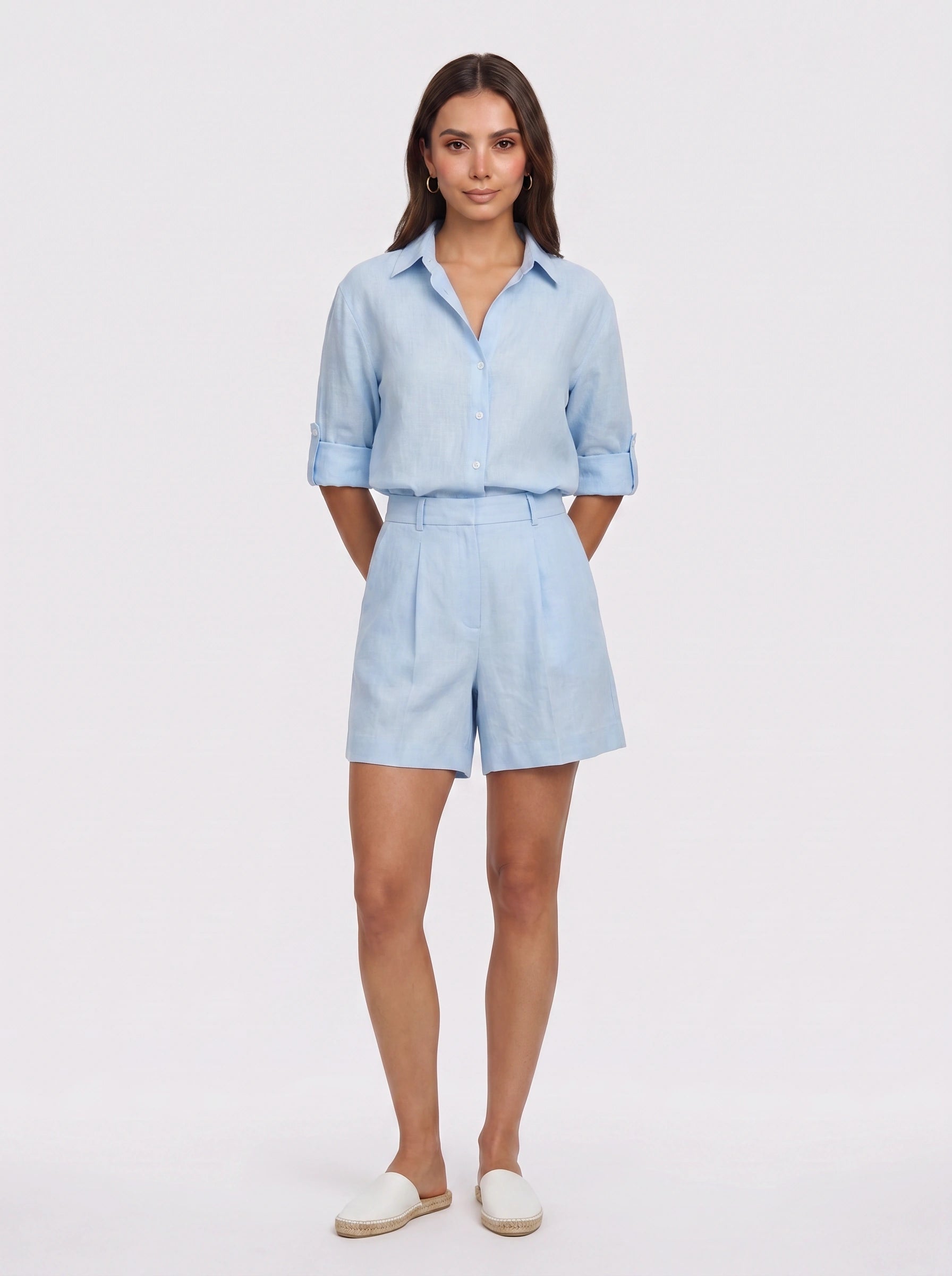 Crisvio Linen Shirt Tailored Shorts Co-Ord Set – Business Casual Women Two Piece Outfit Summer Office Workwear