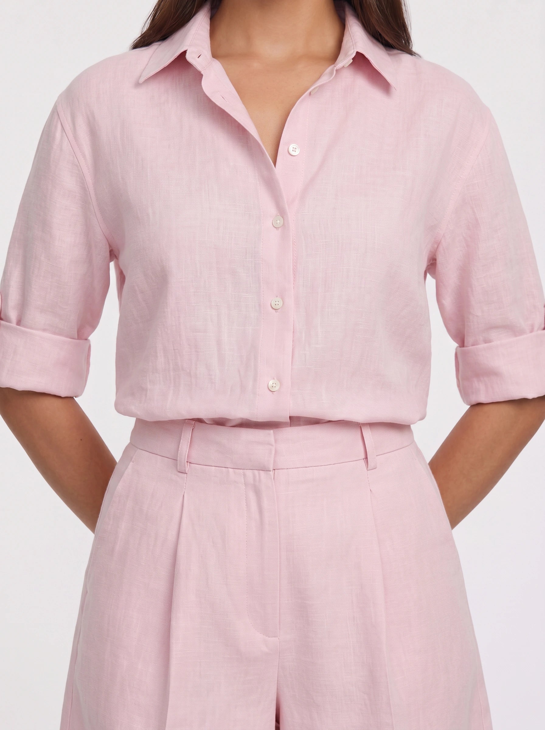 Crisvio Linen Shirt Tailored Shorts Co-Ord Set – Business Casual Women Two Piece Outfit Summer Office Workwear