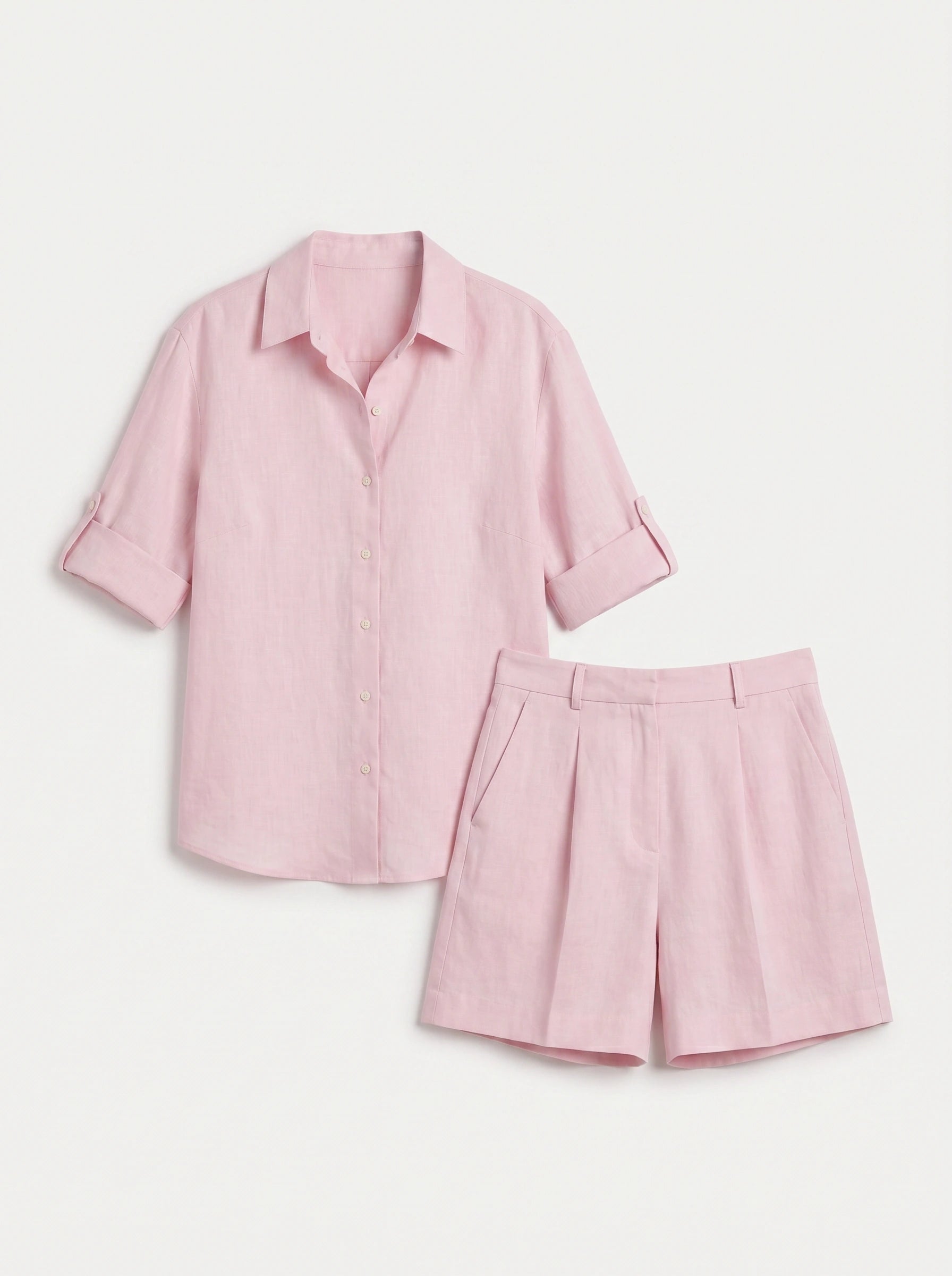 Crisvio Linen Shirt Tailored Shorts Co-Ord Set – Business Casual Women Two Piece Outfit Summer Office Workwear
