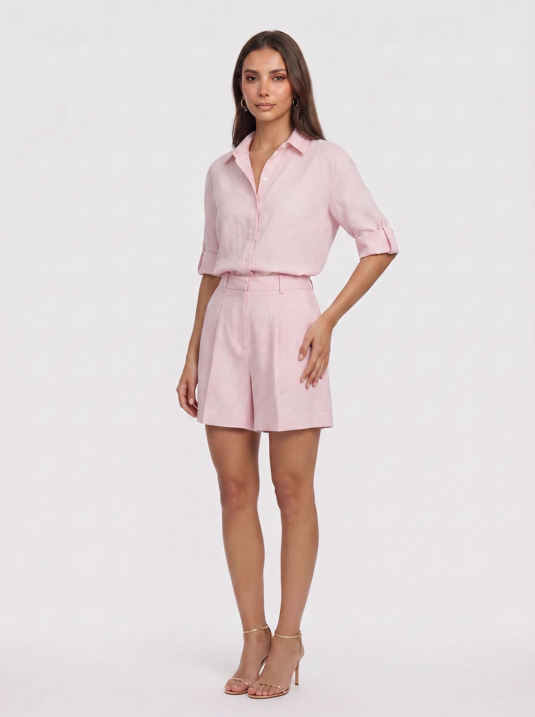 Crisvio Linen Shirt Tailored Shorts Co-Ord Set – Business Casual Women Two Piece Outfit Summer Office Workwear