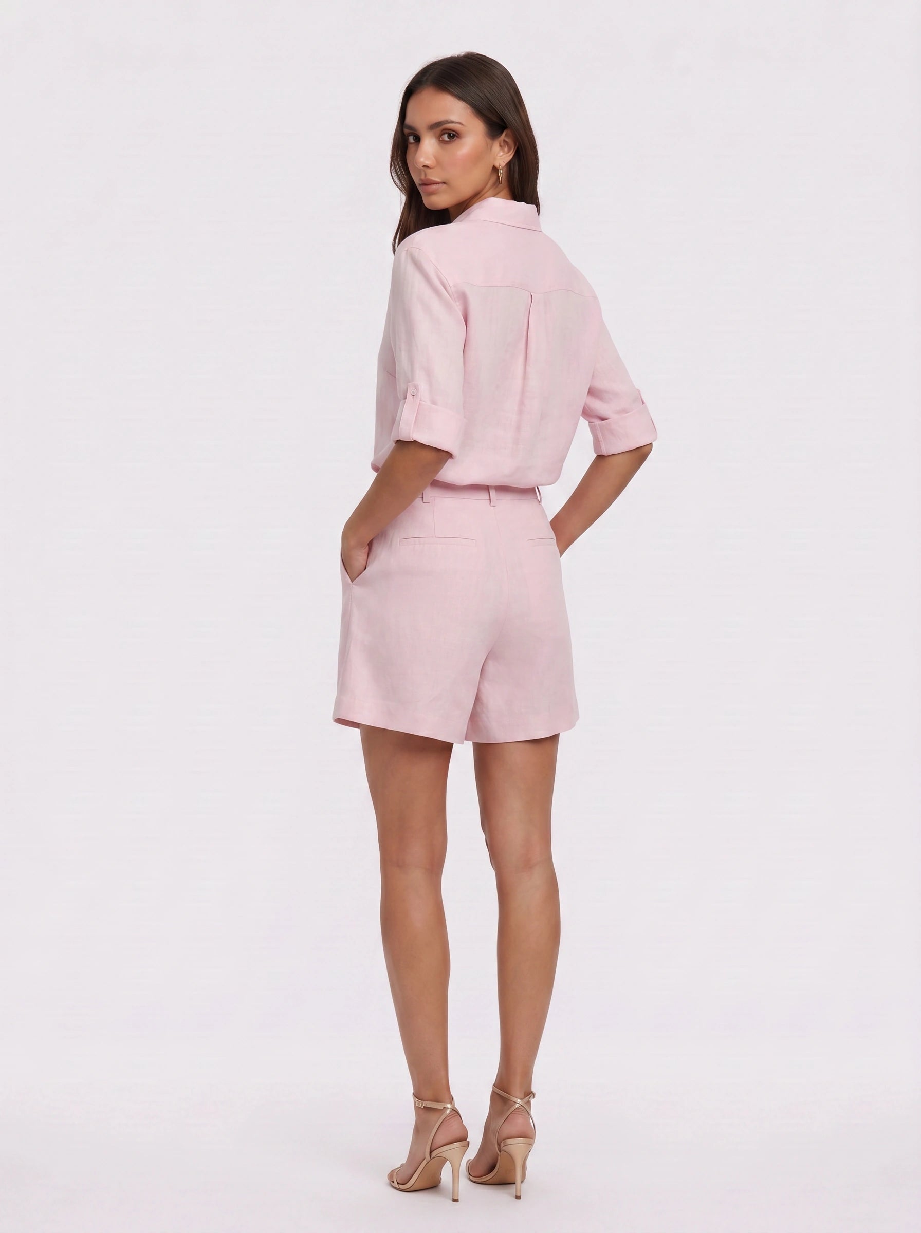 Crisvio Linen Shirt Tailored Shorts Co-Ord Set – Business Casual Women Two Piece Outfit Summer Office Workwear