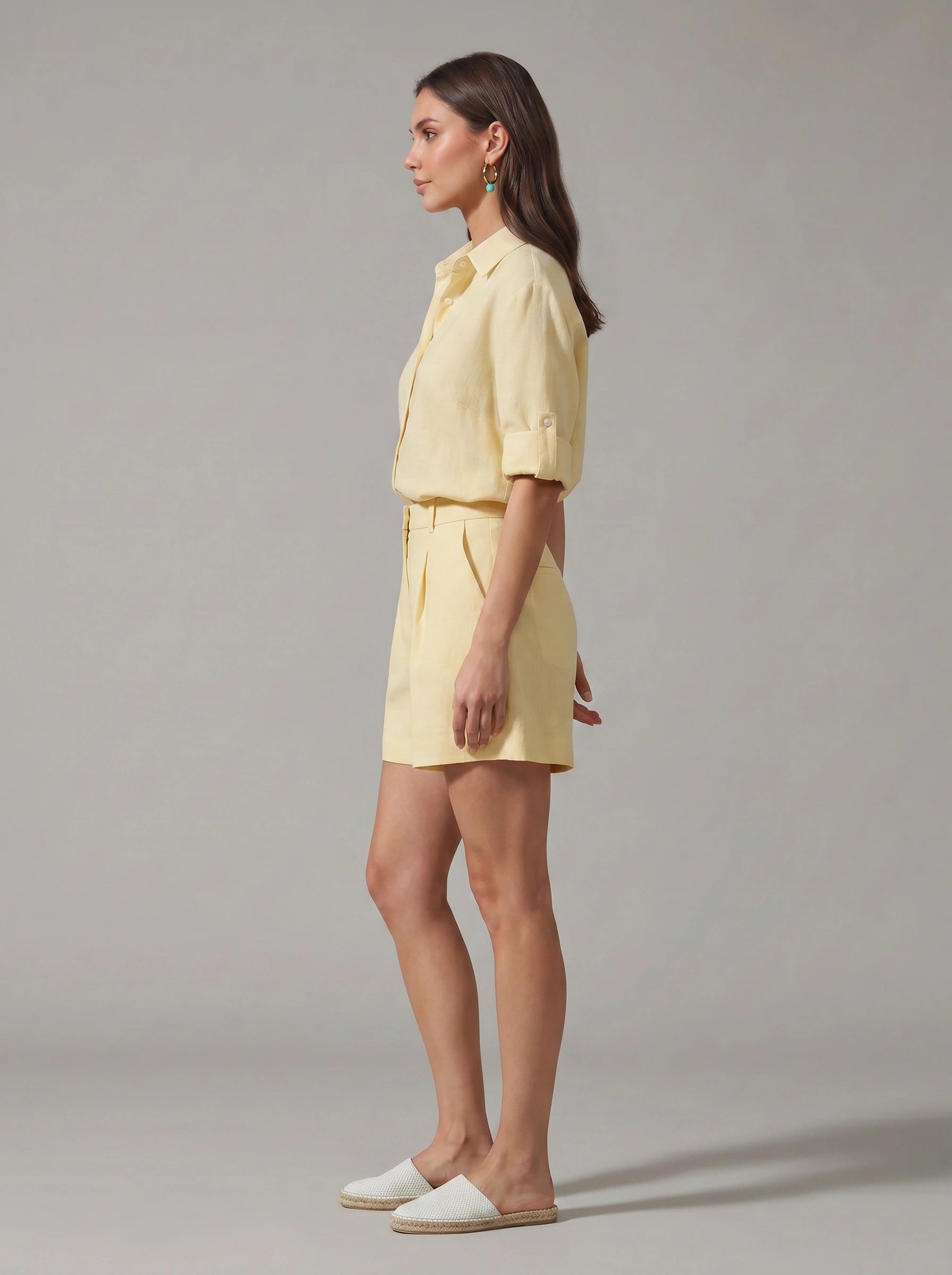 Crisvio Linen Shirt Tailored Shorts Co-Ord Set – Business Casual Women Two Piece Outfit Summer Office Workwear