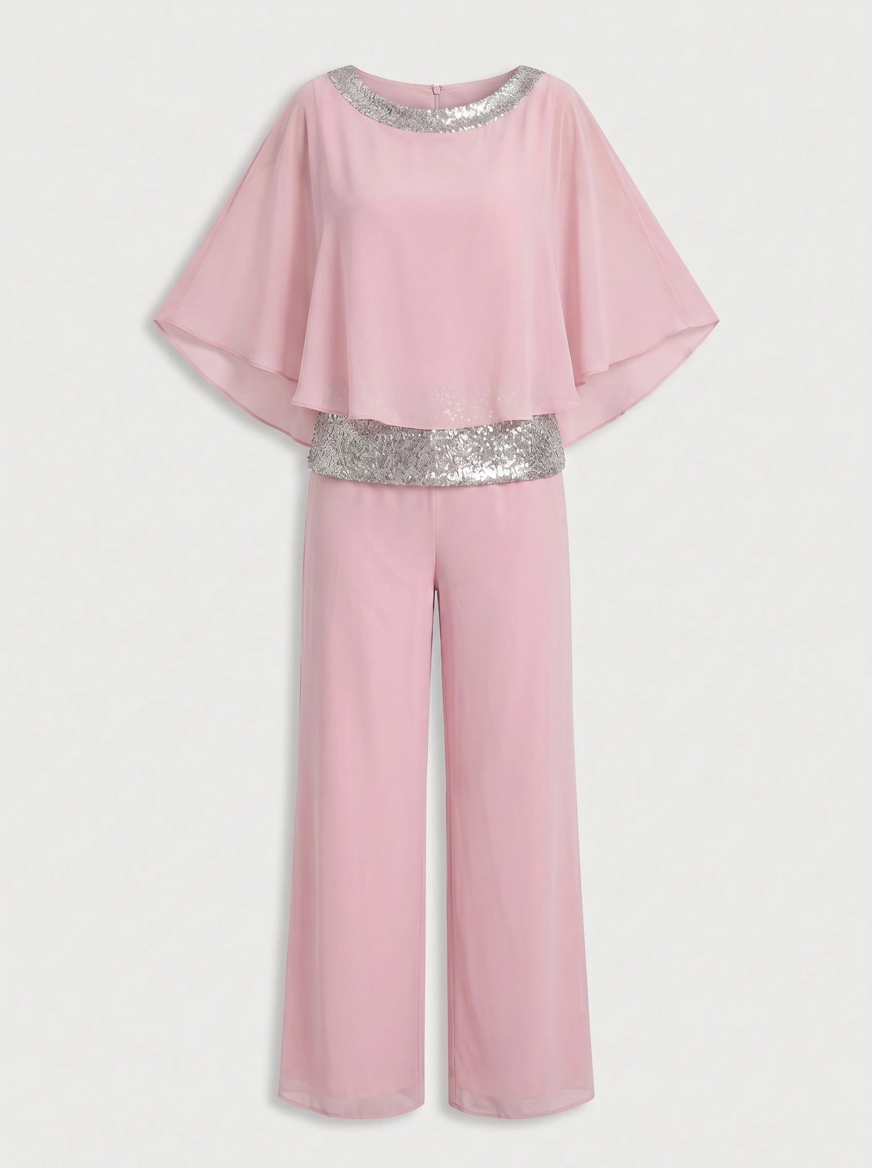 Cascada Sequin Cape Wide-Leg Trouser Set – Women Formal Wedding Guest Mother Bride Evening Party Two Piece Set