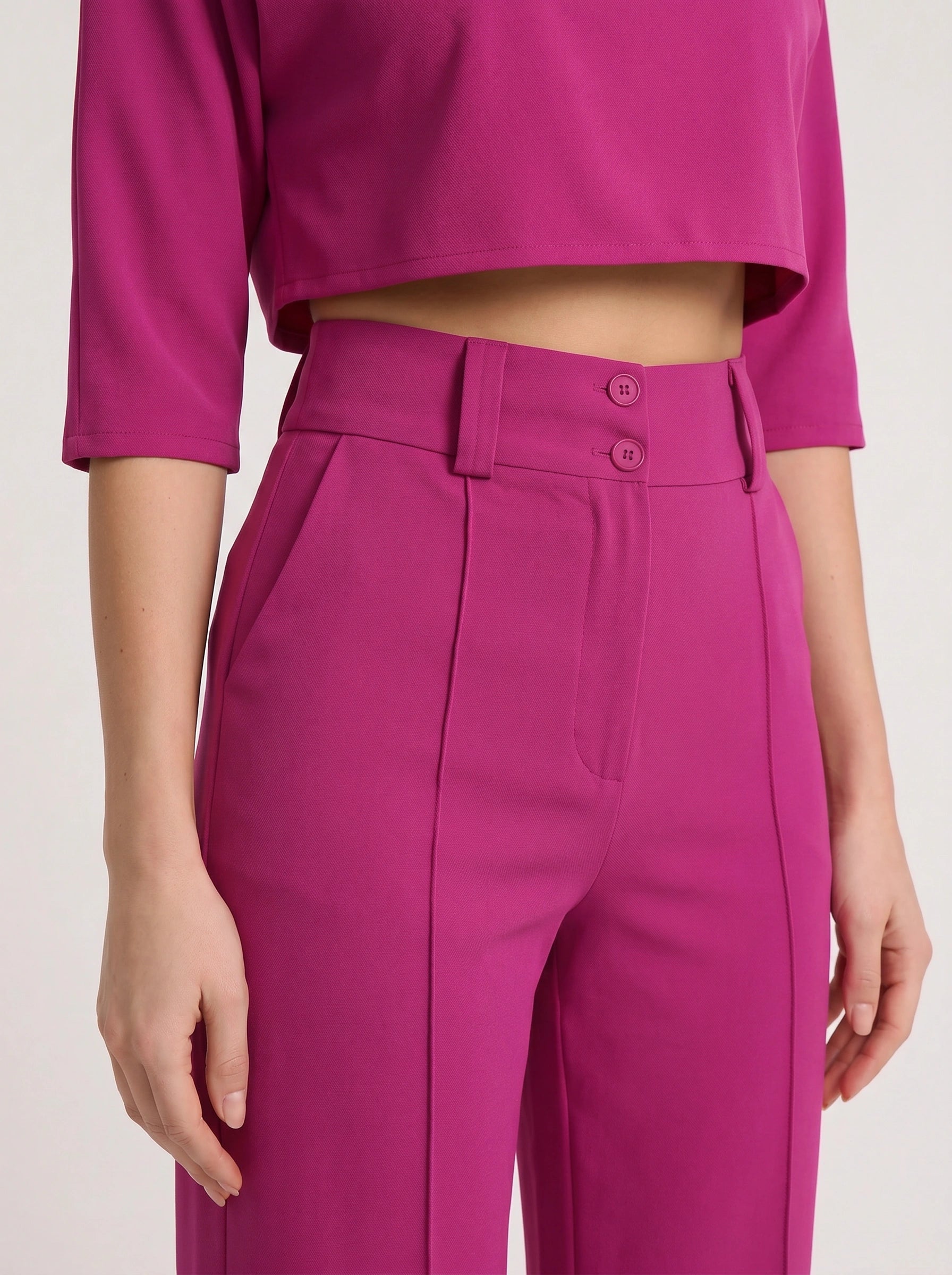 Fuchsin Crop Top Wide-Leg Trouser Set – Two Piece Sets Women Loungewear Formal Office Casual Linen Blend Co-Ord