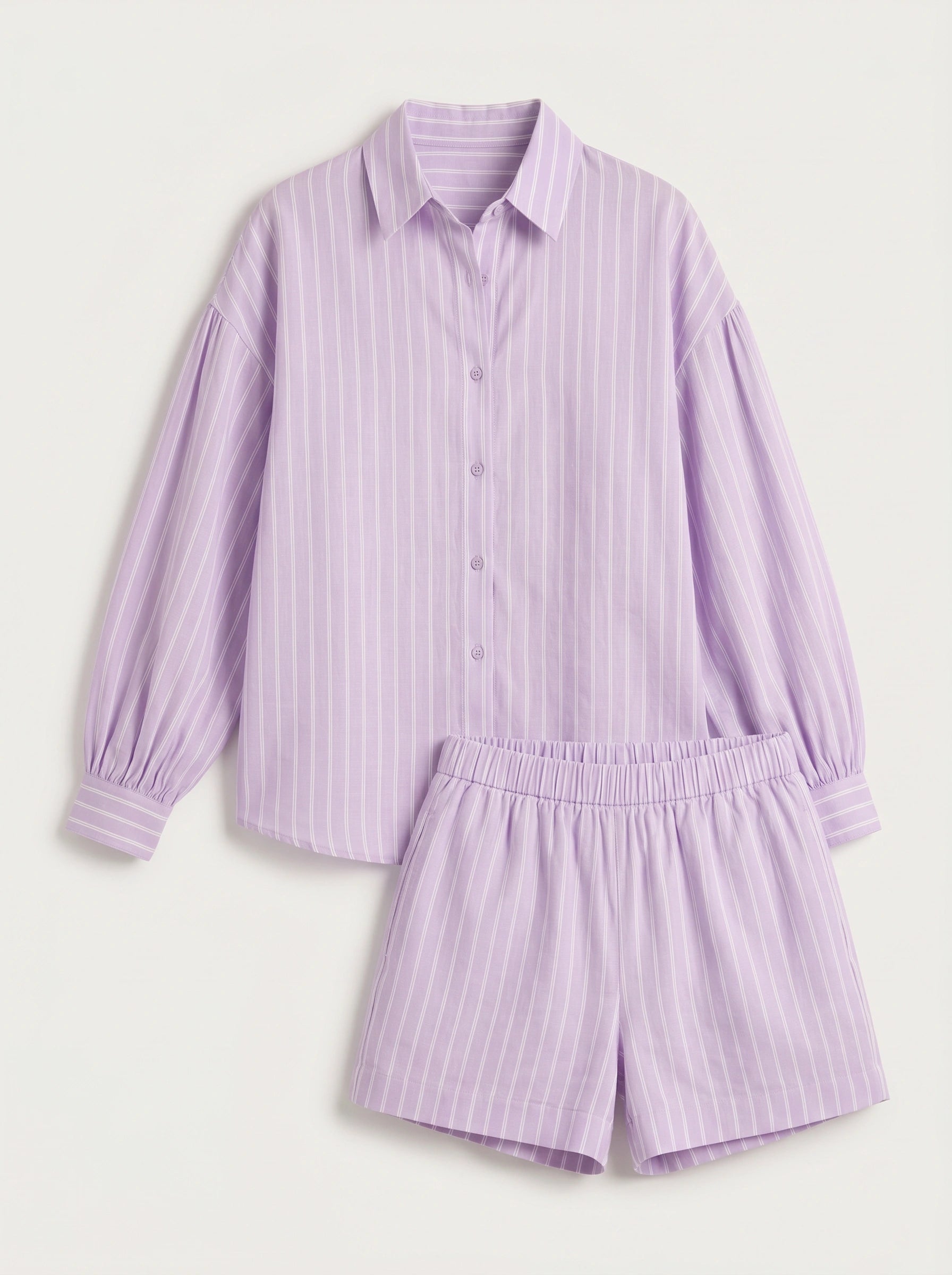 Lavine Striped Oversized Shirt Co-Ord Set – Women Two Piece Lounge Summer Matching Shirt Shorts Set