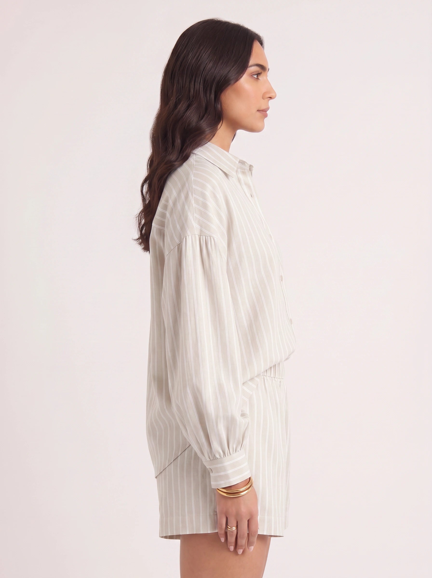 Lavine Striped Oversized Shirt Co-Ord Set – Women Two Piece Lounge Summer Matching Shirt Shorts Set
