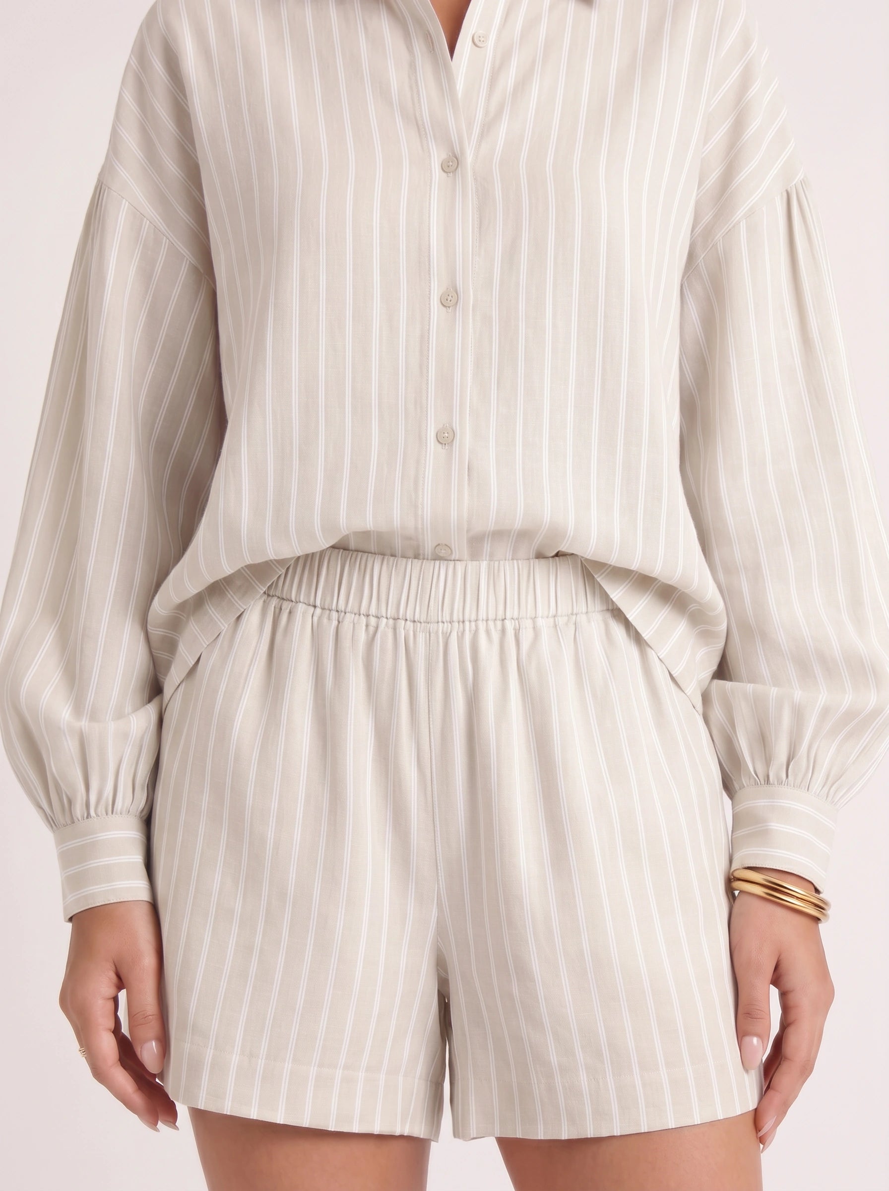 Lavine Striped Oversized Shirt Co-Ord Set – Women Two Piece Lounge Summer Matching Shirt Shorts Set