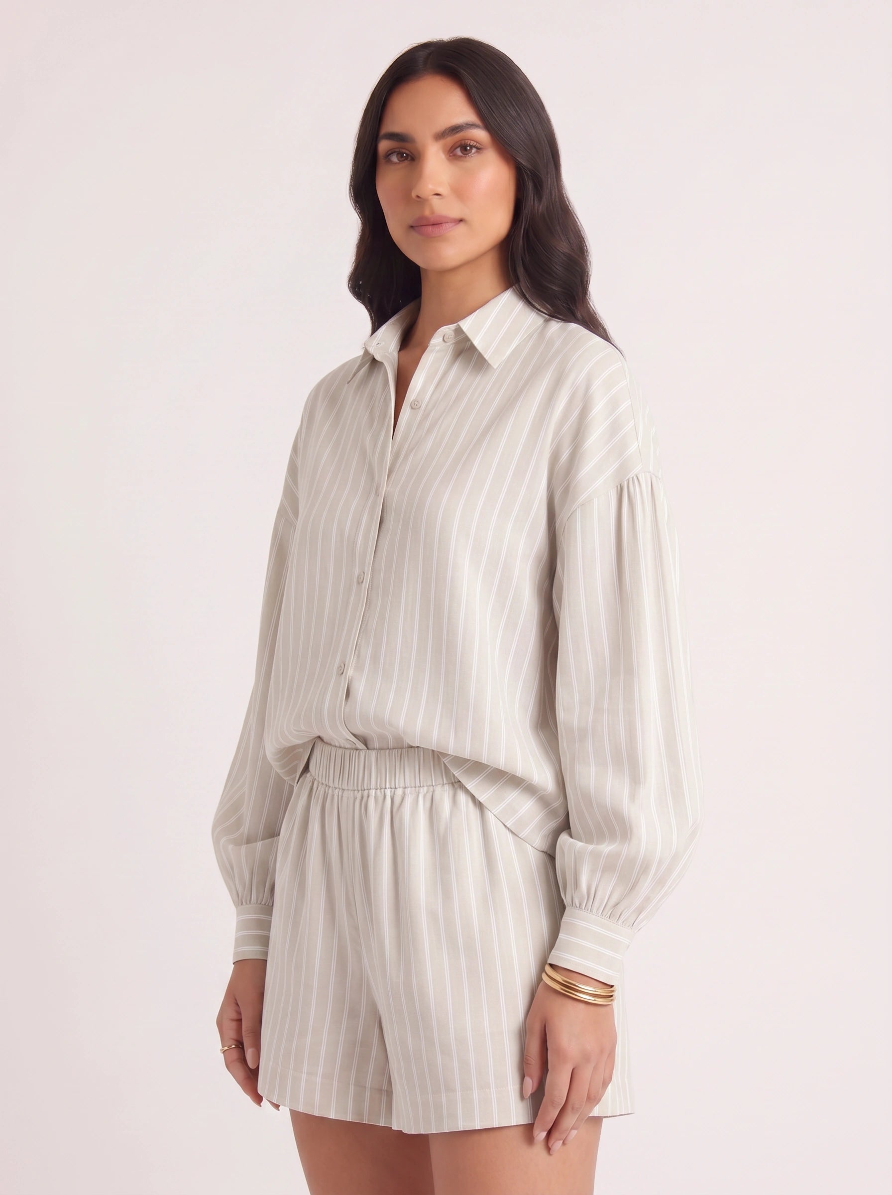 Lavine Striped Oversized Shirt Co-Ord Set – Women Two Piece Lounge Summer Matching Shirt Shorts Set