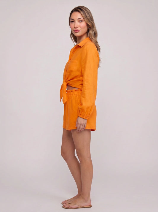 Rosento Linen Tie-Front Shirt Short Co-Ord Set – Women Business Casual Summer Vacation Beach Resort Lounge Two-Piece Set