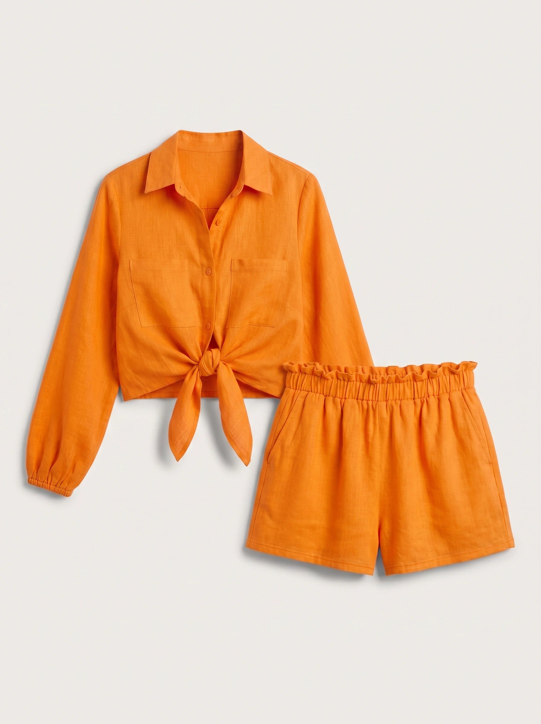 Rosento Linen Tie-Front Shirt Short Co-Ord Set – Women Business Casual Summer Vacation Beach Resort Lounge Two-Piece Set