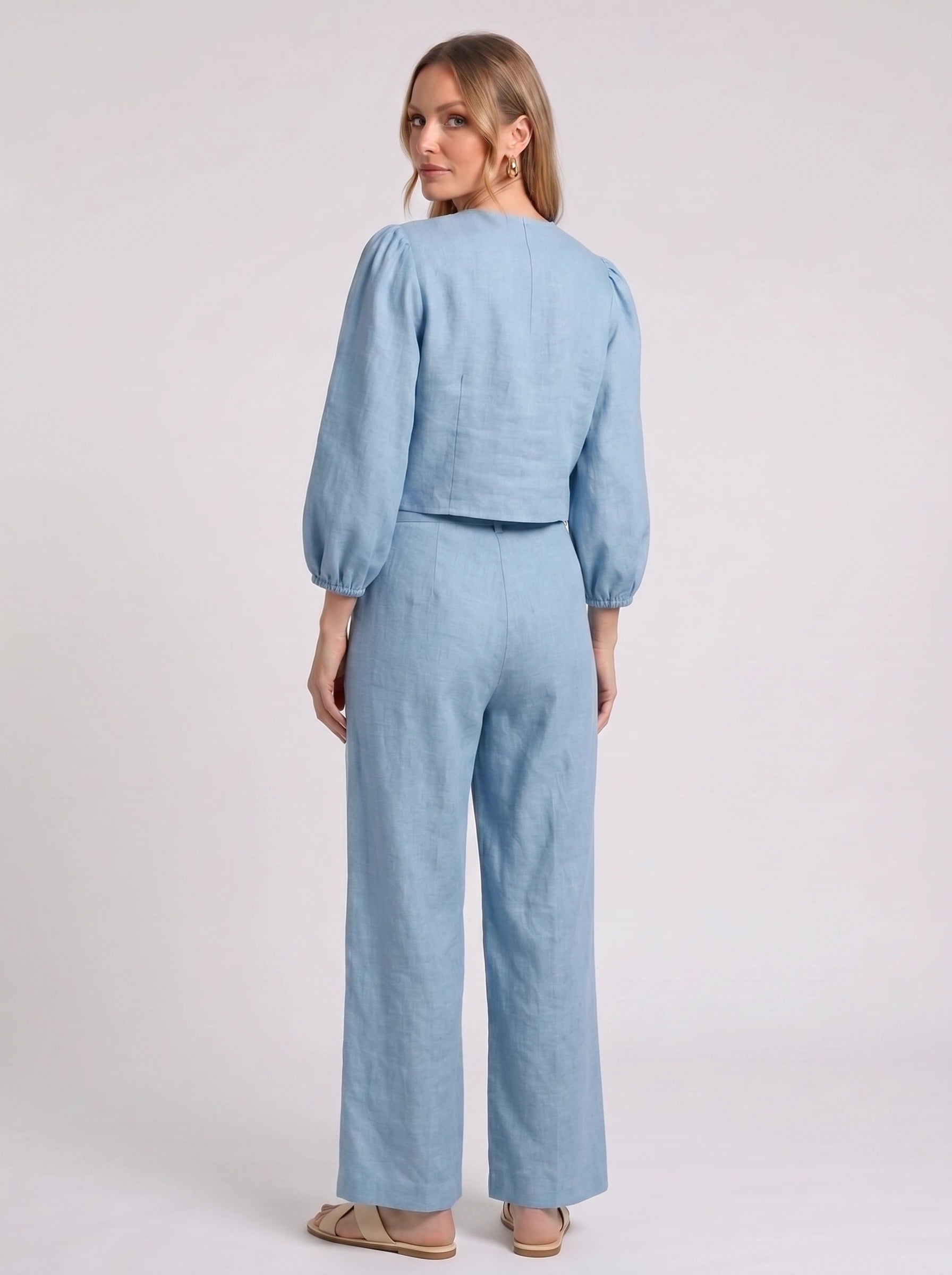 Cordiva Linen Bow-Tie Top Wide-Leg Pant Set – Women Two Piece Co-Ord Summer Beach Resort Casual Linen Set