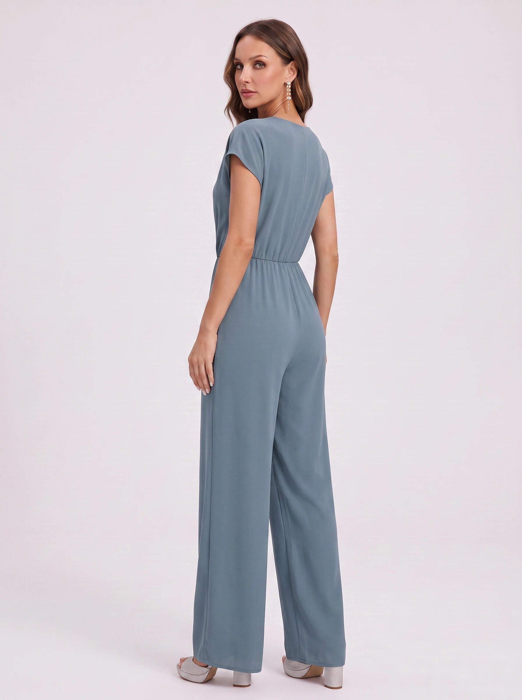 Caelana Tie-Front Wide-Leg Jumpsuit – Jumpsuit Women V-Neck Cap Sleeve Casual Summer Wedding Guest Romper