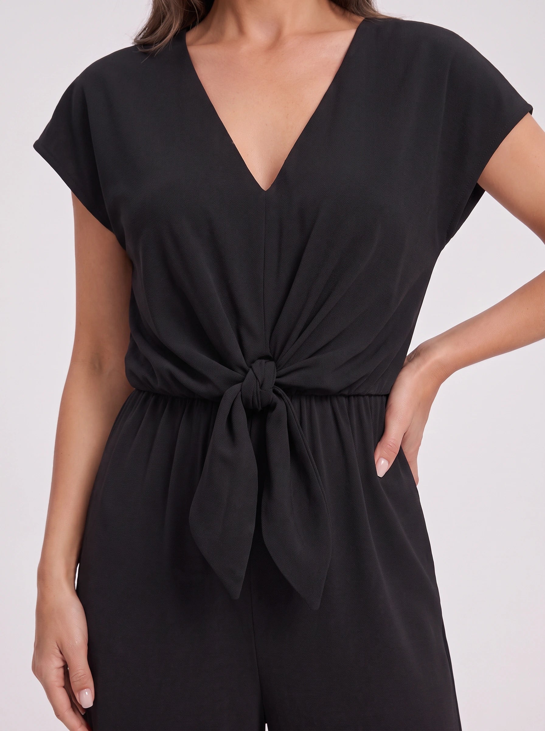 Caelana Tie-Front Wide-Leg Jumpsuit – Jumpsuit Women V-Neck Cap Sleeve Casual Summer Wedding Guest Romper