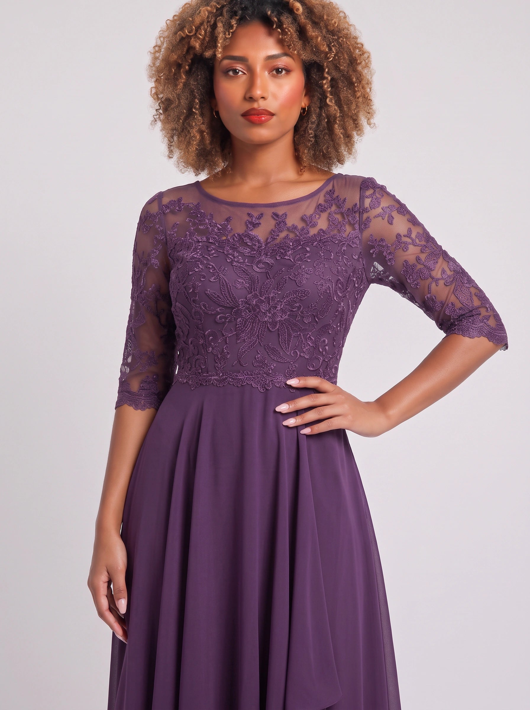 Ameflor Lace Bodice Tea-Length Midi Dress – Formal Wedding Guest Women Elegant Evening Midi Dress