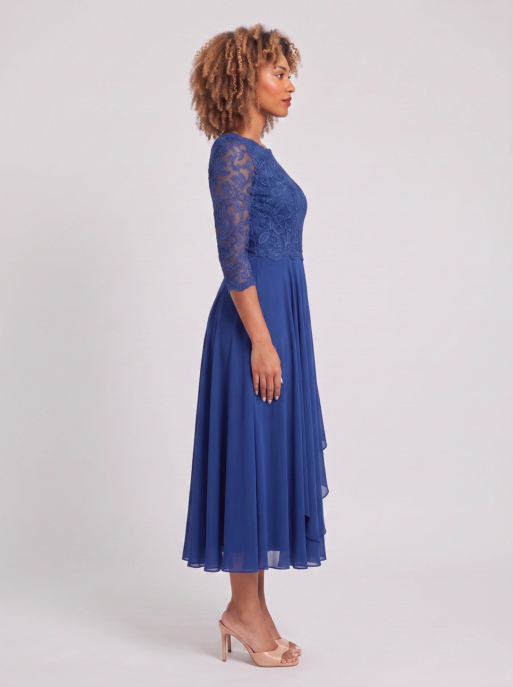 Ameflor Lace Bodice Tea-Length Midi Dress – Formal Wedding Guest Women Elegant Evening Midi Dress