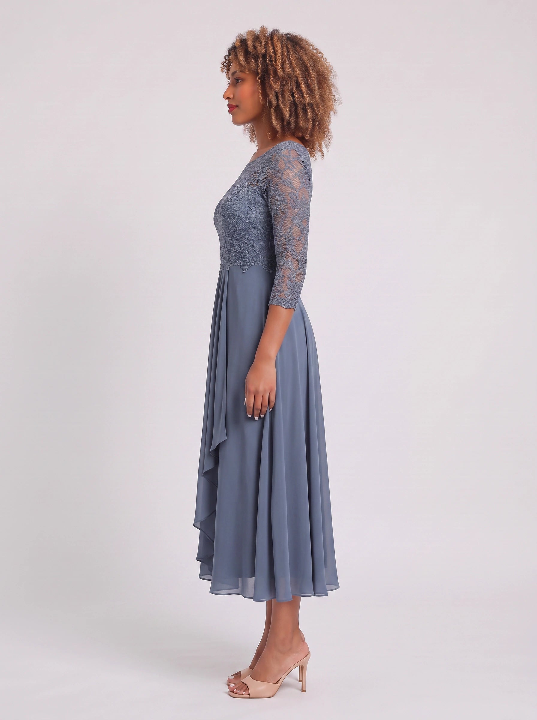 Ameflor Lace Bodice Tea-Length Midi Dress – Formal Wedding Guest Women Elegant Evening Midi Dress