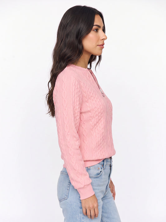 Tressio Cable-Knit Zip Neck Jumper – Women Casual Smart Office Work Textured Knit Sweater Top