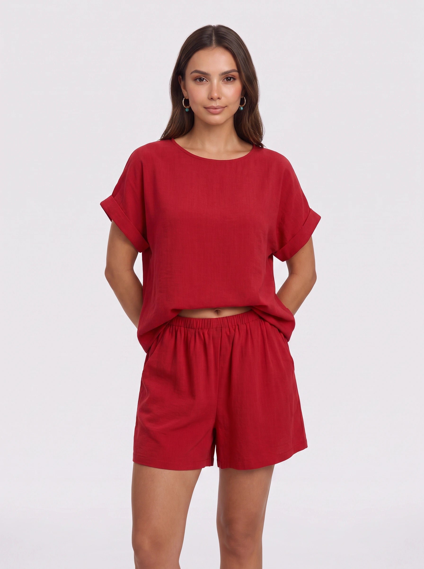 Brumosa Oversized Short Sleeve Lounge Set – Womens Two Piece Summer Pajama Sets Loungewear Relaxed Fit Short Co-Ord