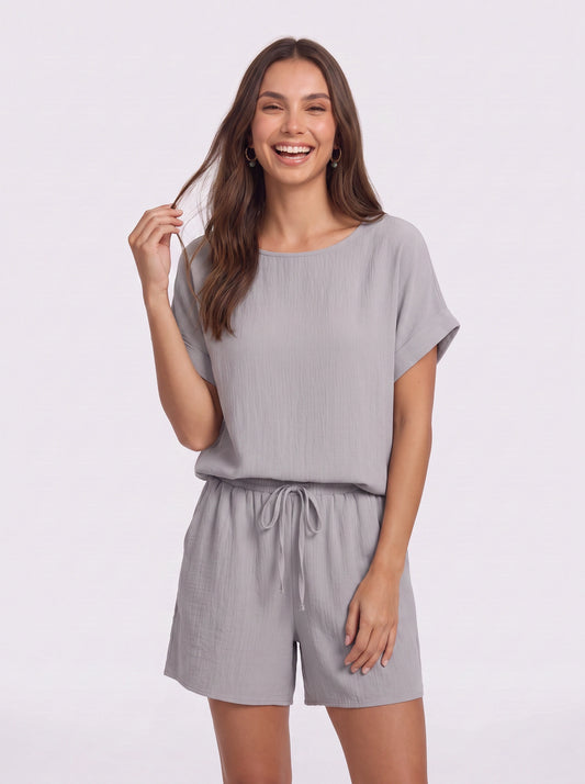 Brumosa Oversized Short Sleeve Lounge Set – Womens Two Piece Summer Pajama Sets Loungewear Relaxed Fit Short Co-Ord