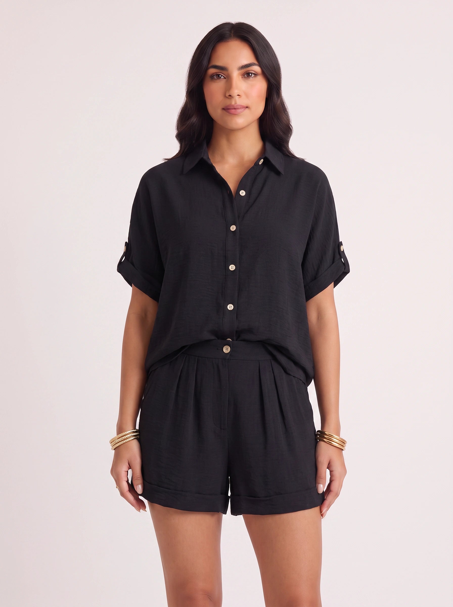 Krinetta Linen Button-Front Romper – Business Casual Women Short Sleeve Jumpsuit Ladies Collared Playsuit