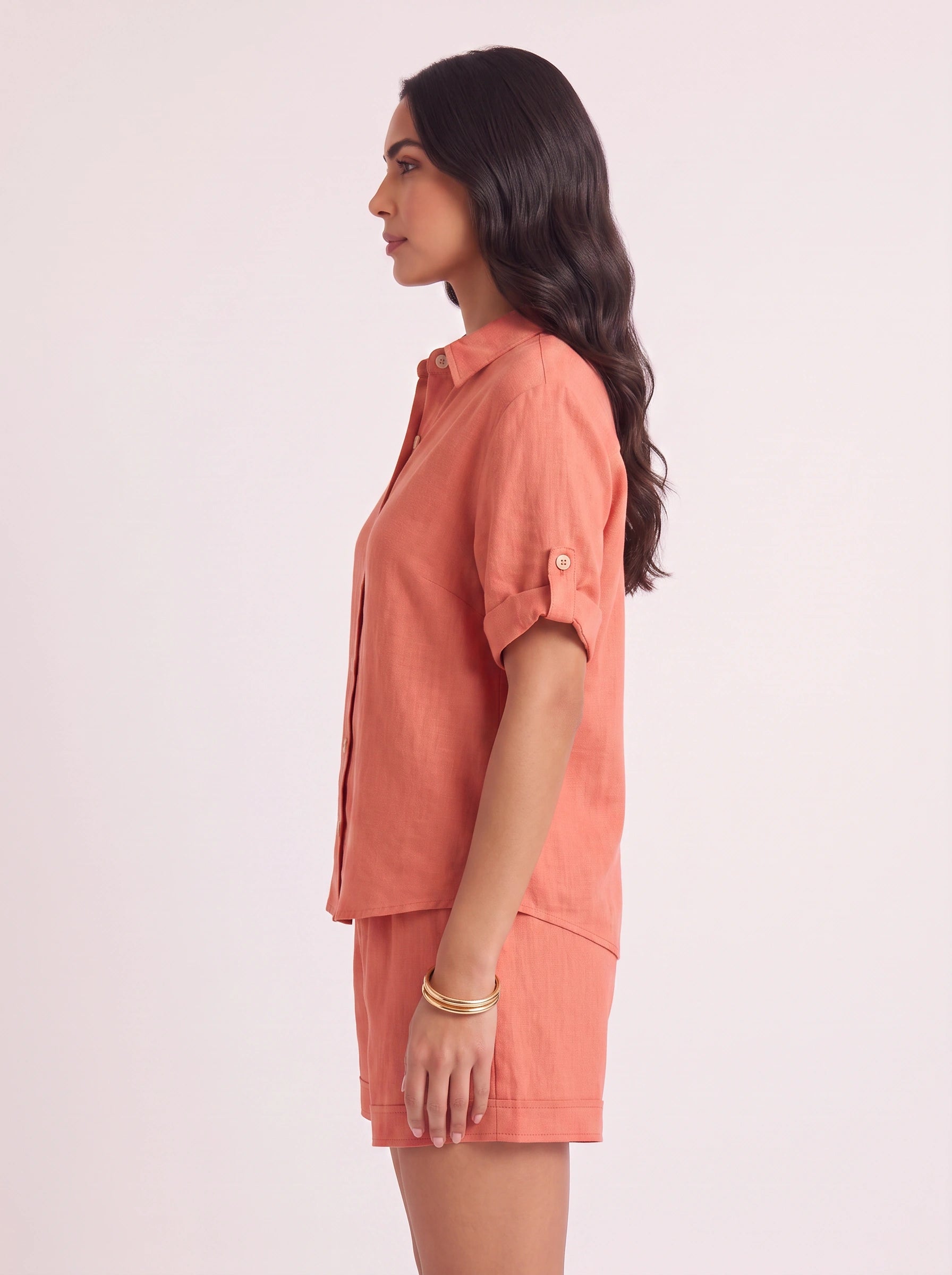 Krinetta Linen Button-Front Romper – Business Casual Women Short Sleeve Jumpsuit Ladies Collared Playsuit