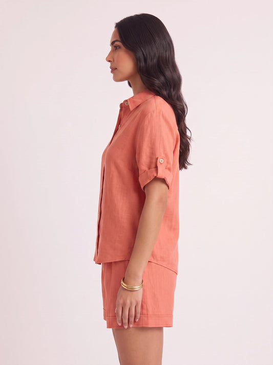 Krinetta Linen Button-Front Romper – Business Casual Women Short Sleeve Jumpsuit Ladies Collared Playsuit