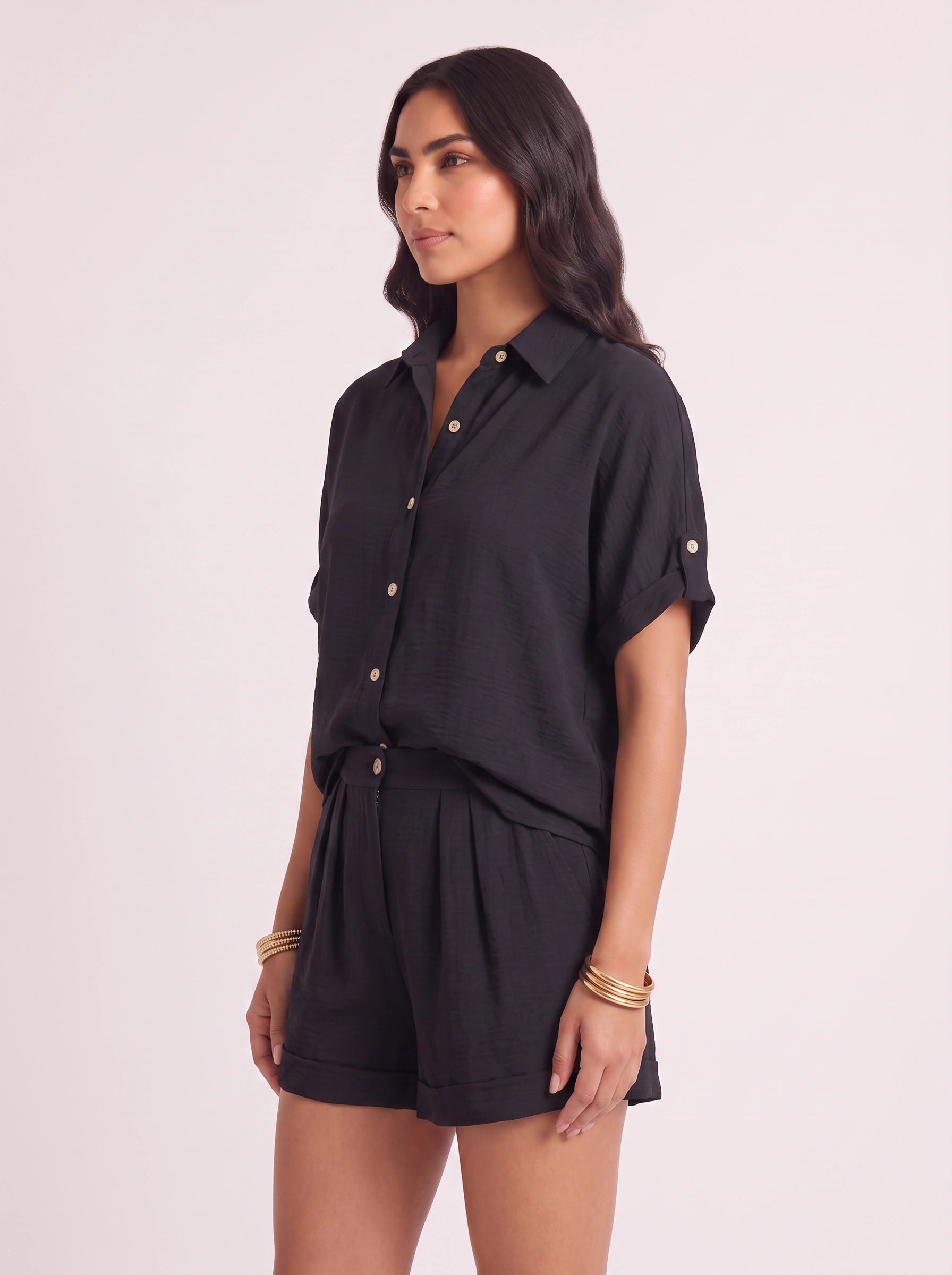Krinetta Linen Button-Front Romper – Business Casual Women Short Sleeve Jumpsuit Ladies Collared Playsuit