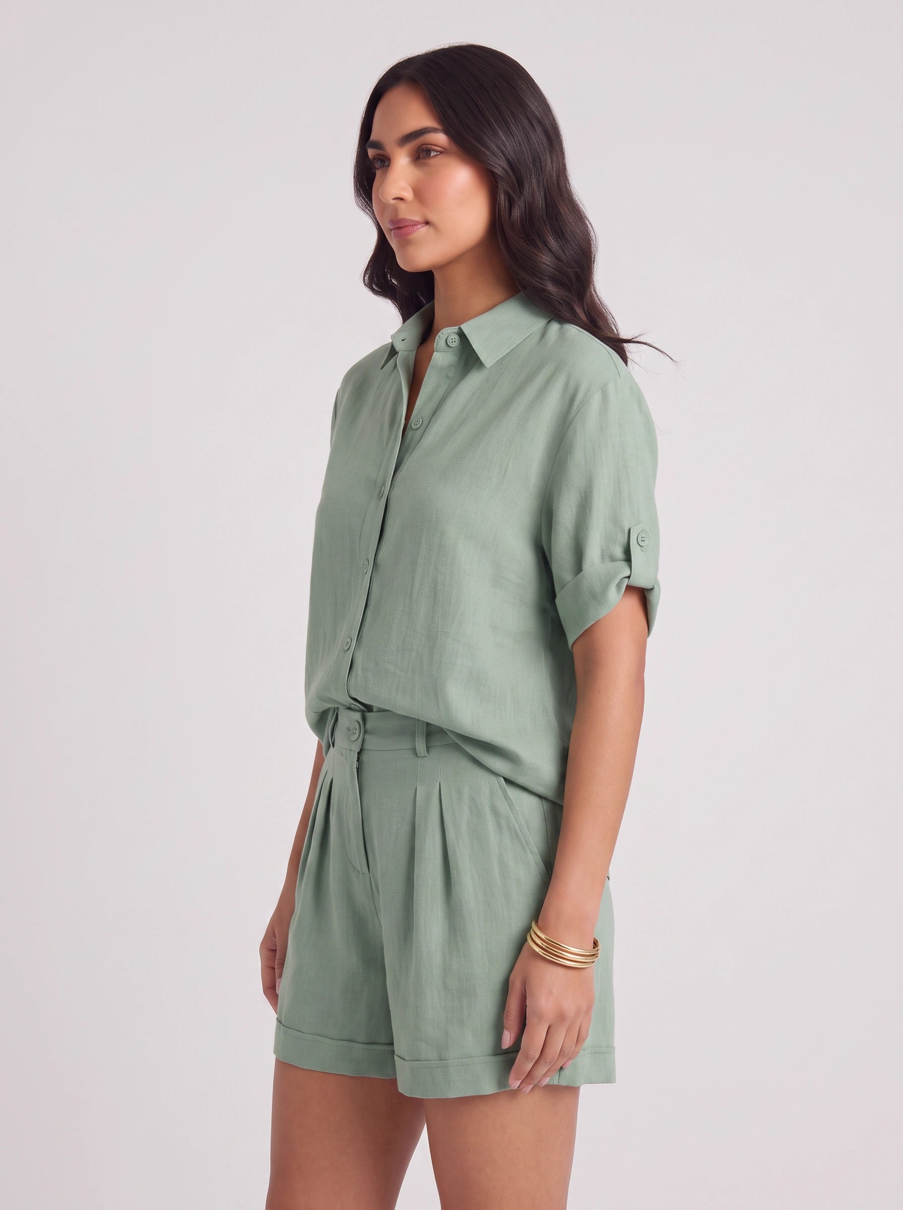 Krinetta Linen Button-Front Romper – Business Casual Women Short Sleeve Jumpsuit Ladies Collared Playsuit