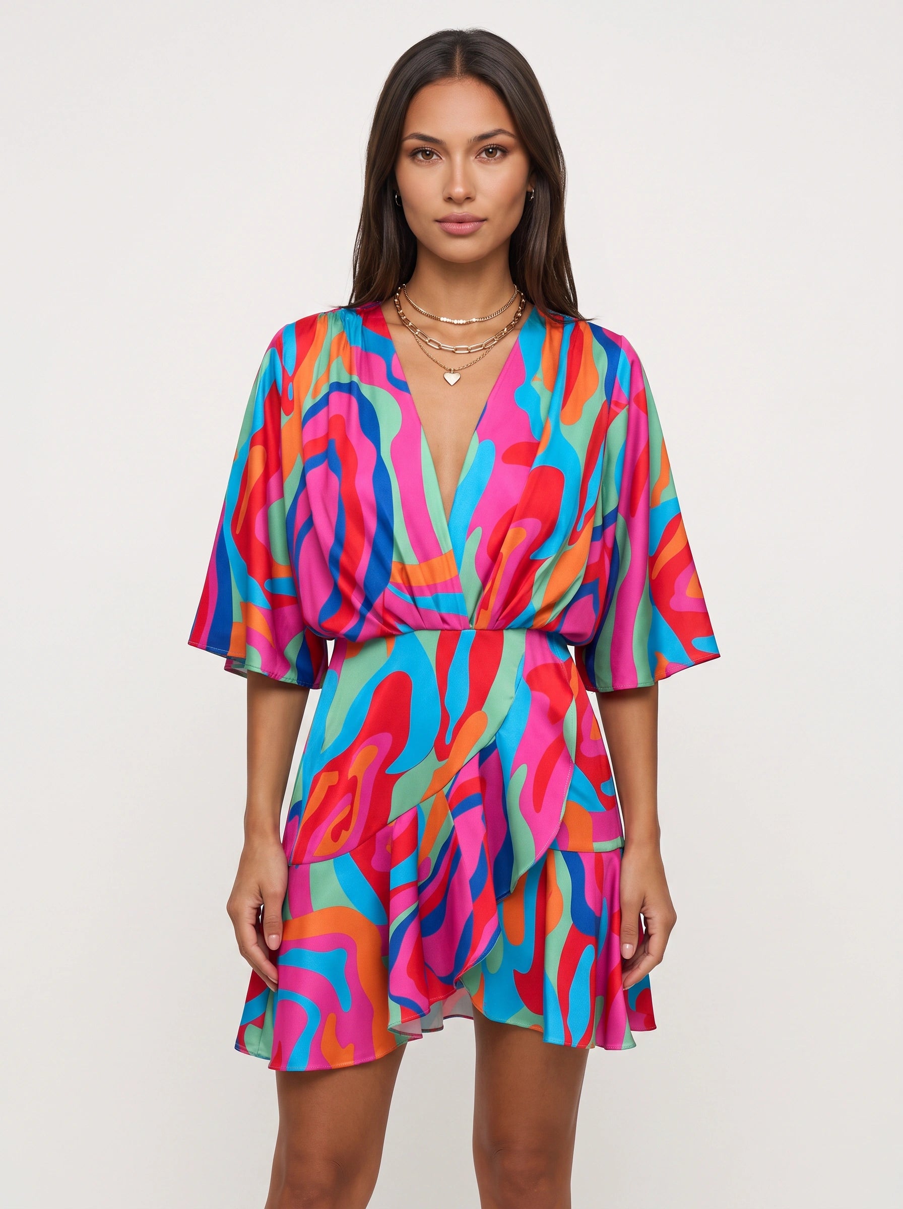 Zebrasa Kimono Wrap Mini Dress – Zebra Print Kimono Sleeve Mini Dress Women Summer Beach Vacation Resort Wrap Mini Dress