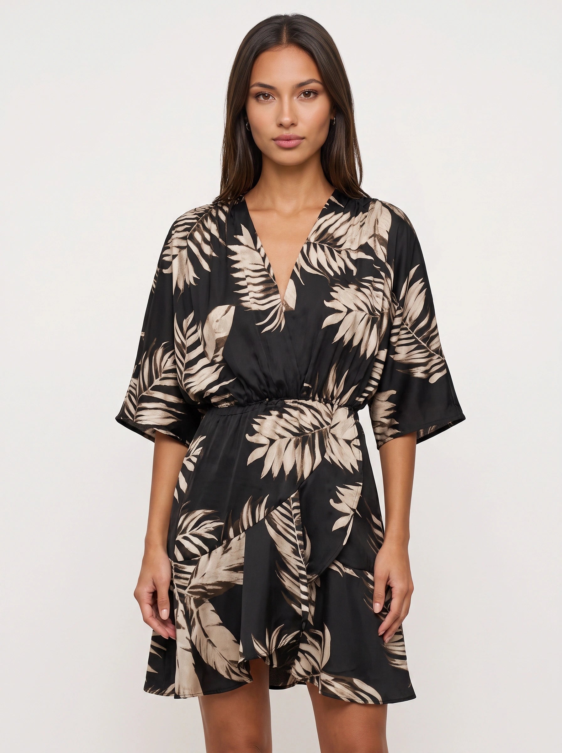 Zebrasa Kimono Wrap Mini Dress – Zebra Print Kimono Sleeve Mini Dress Women Summer Beach Vacation Resort Wrap Mini Dress