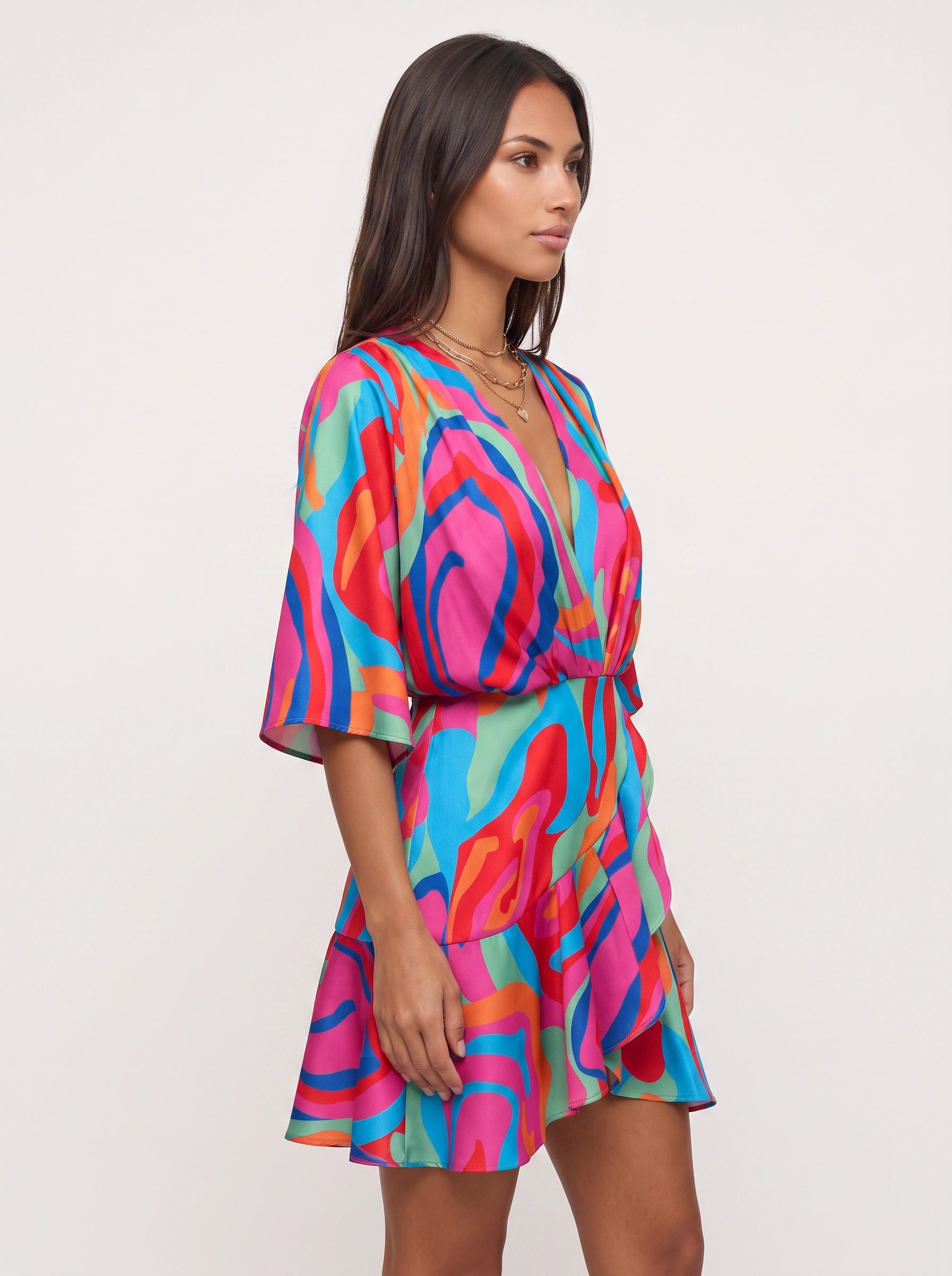 Zebrasa Kimono Wrap Mini Dress – Zebra Print Kimono Sleeve Mini Dress Women Summer Beach Vacation Resort Wrap Mini Dress